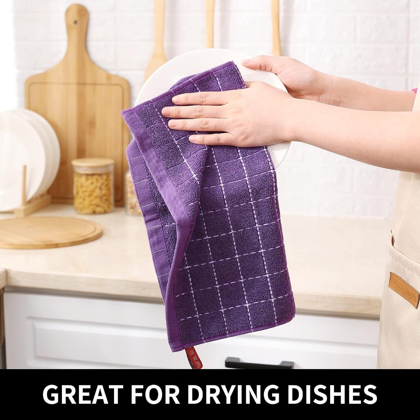 Homaxy 100% Cotton Terry Kitchen Dish Cloths, 12 Pack, Purple | Ultra Soft and Absorbent Dish Towels for Kitchen