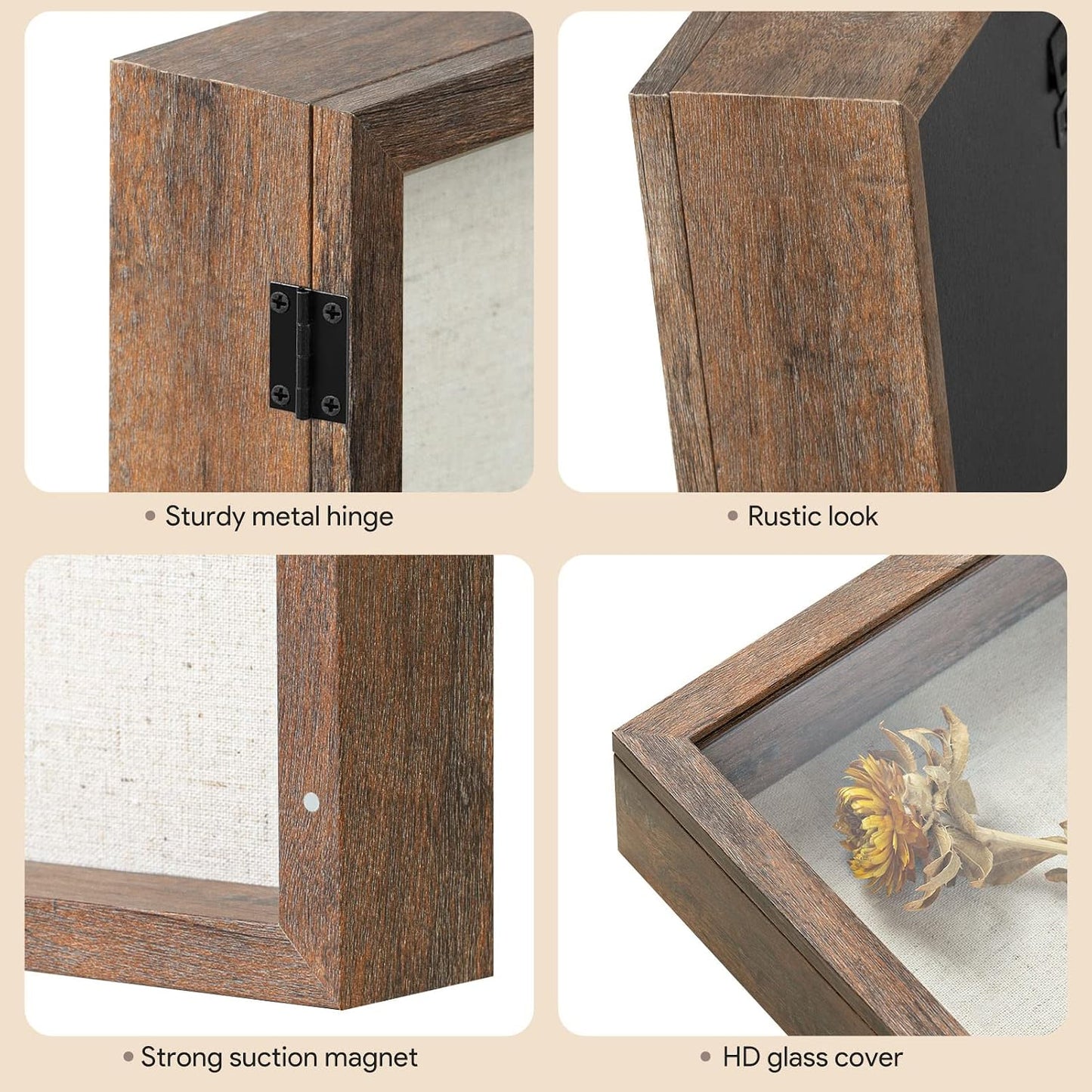 2 Packs 11x14 Shadow Box Frame with Linen Back - Sturdy Rustic Memory Display Case of Flower, Pictures, Medals and