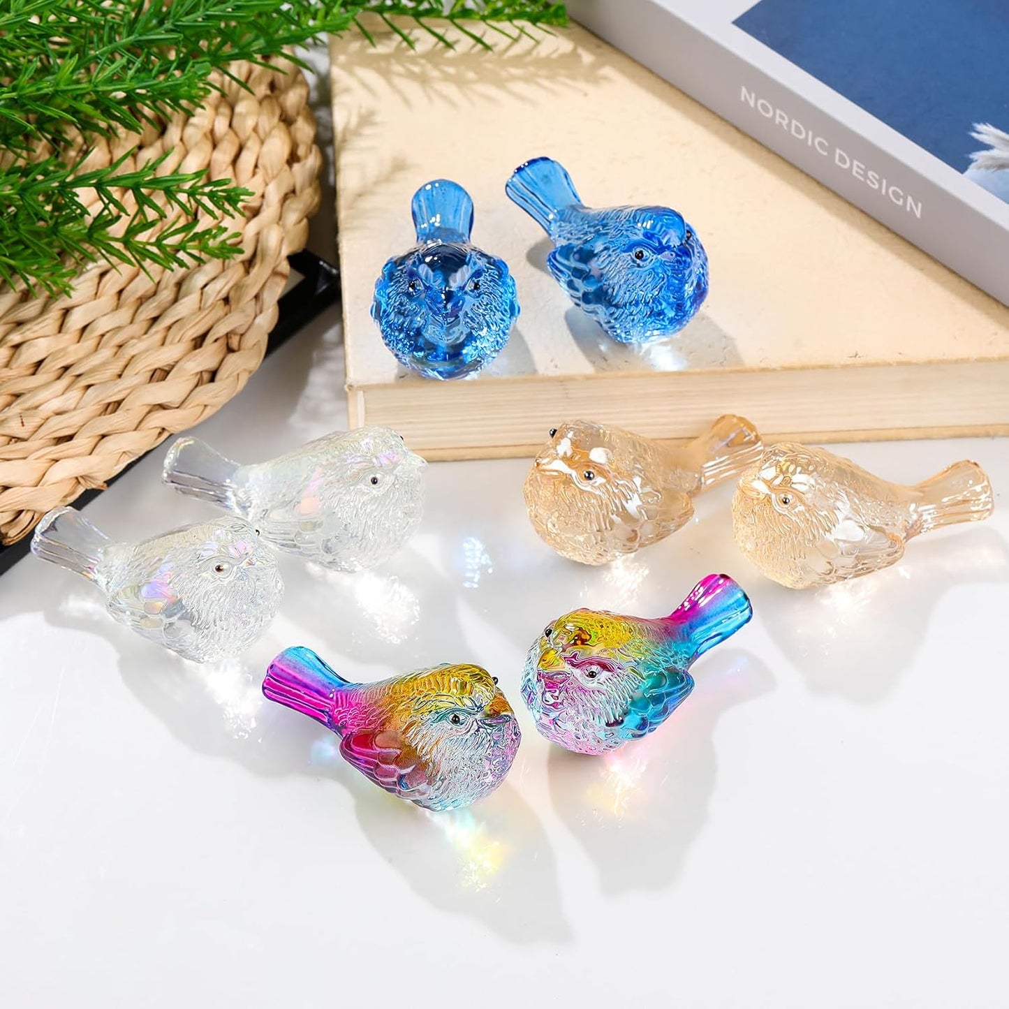 Crystal Birds Figurines Handmade Bird Gifts for Women Men Bird Lovers Glass Birds / Blue / Set of 2