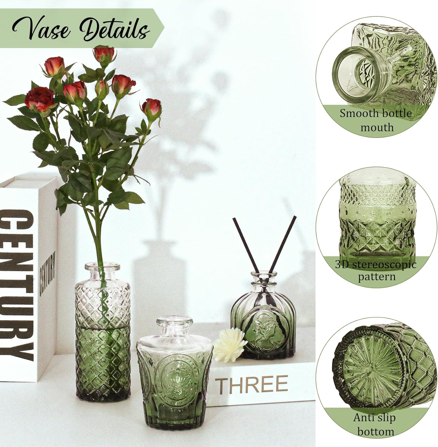 Bud Vases Set Small Vintage Glass Bottles Bud Vases in Bulk Multiple Shape Glass / Green / Set of 36