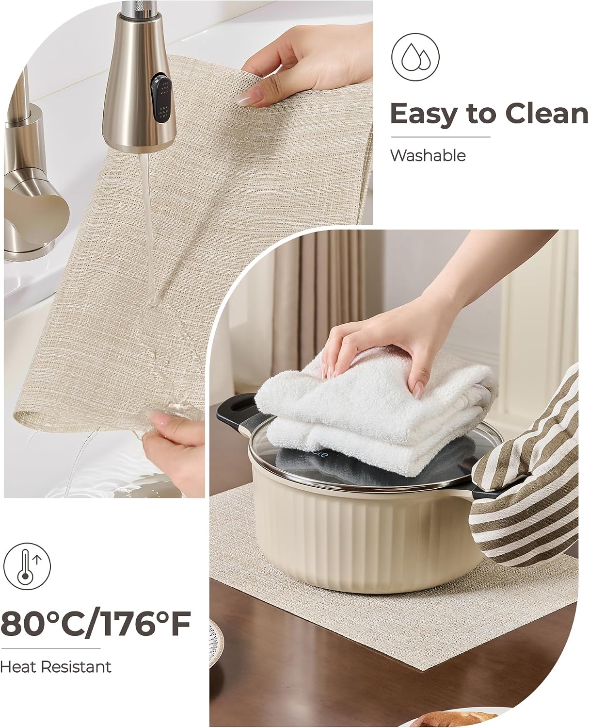 Leetaltree Beige Placemats Set of 8 - Heat Resistant Non-Slip Place mats for Dining Table, Washable Durable PVC Vinyl