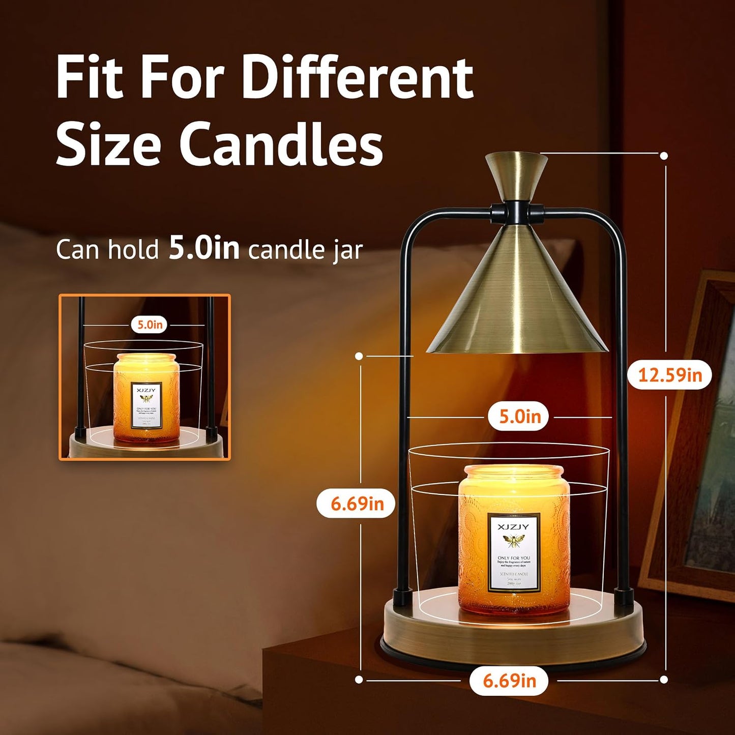 XJZJY Large Bronze Candle Warmer Lamp with Timer, Modern Home Decor | Dimmable wax melt warmer, large base for jar