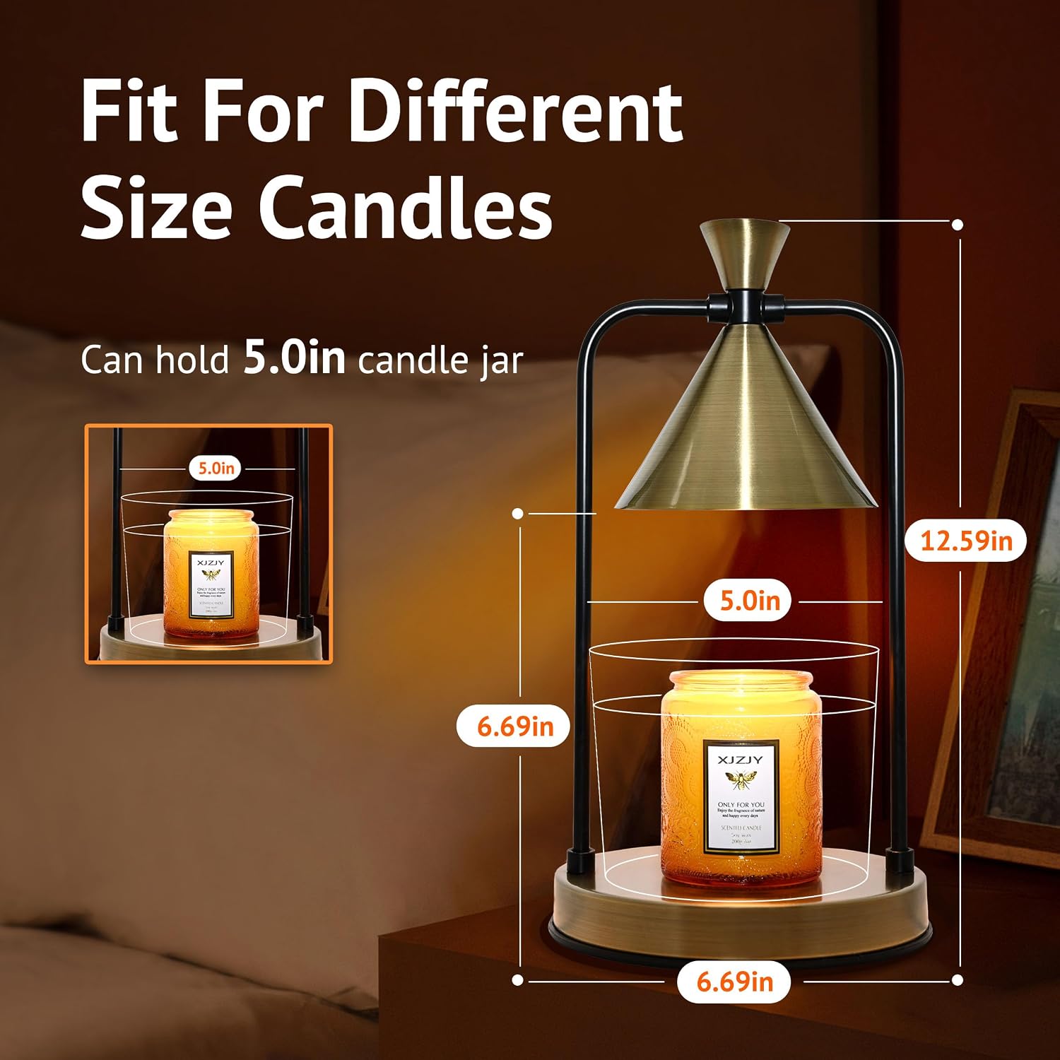XJZJY Large Bronze Candle Warmer Lamp with Timer, Modern Home Decor | Dimmable wax melt warmer, large base for jar