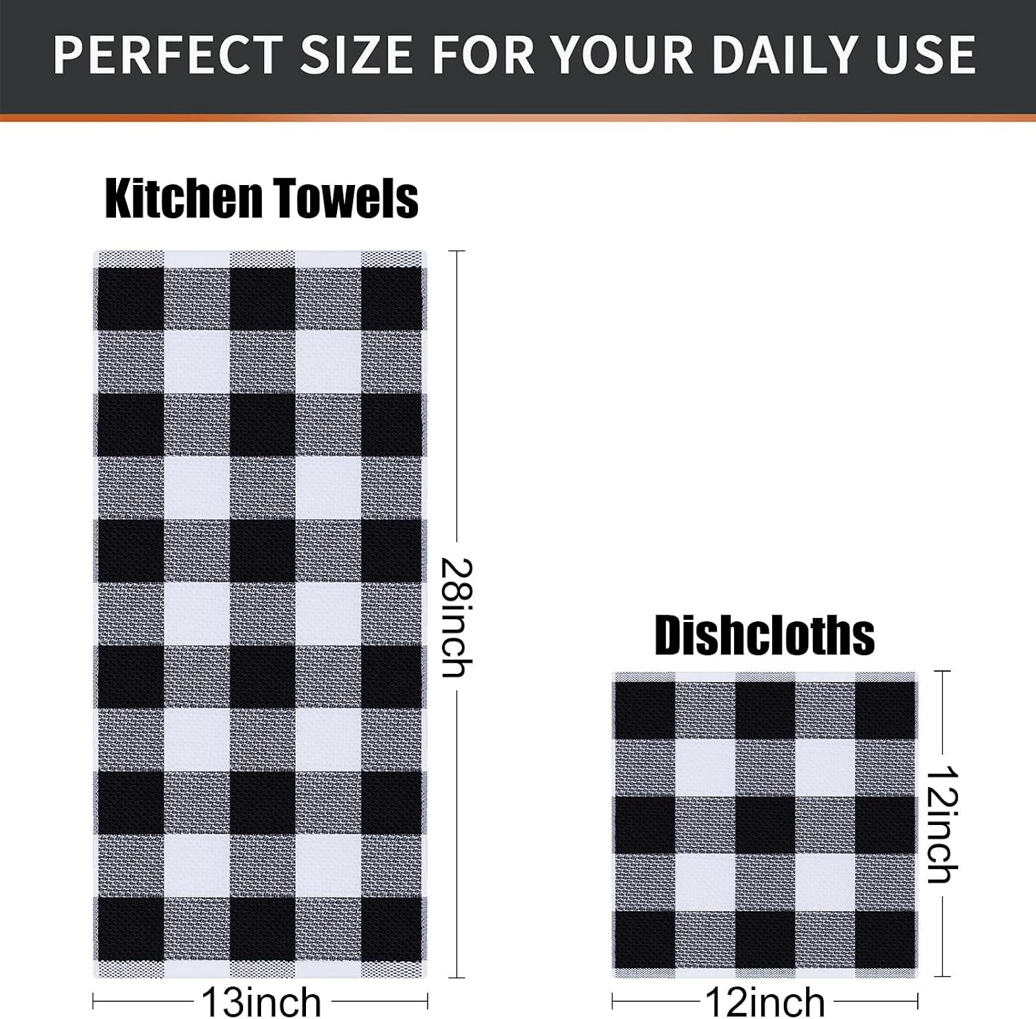Mordimy 8 Pack Kitchen Towels and Dishcloths Set, Black & White | 28 X 13 Inch and 12 X 12 Inch, Super Soft