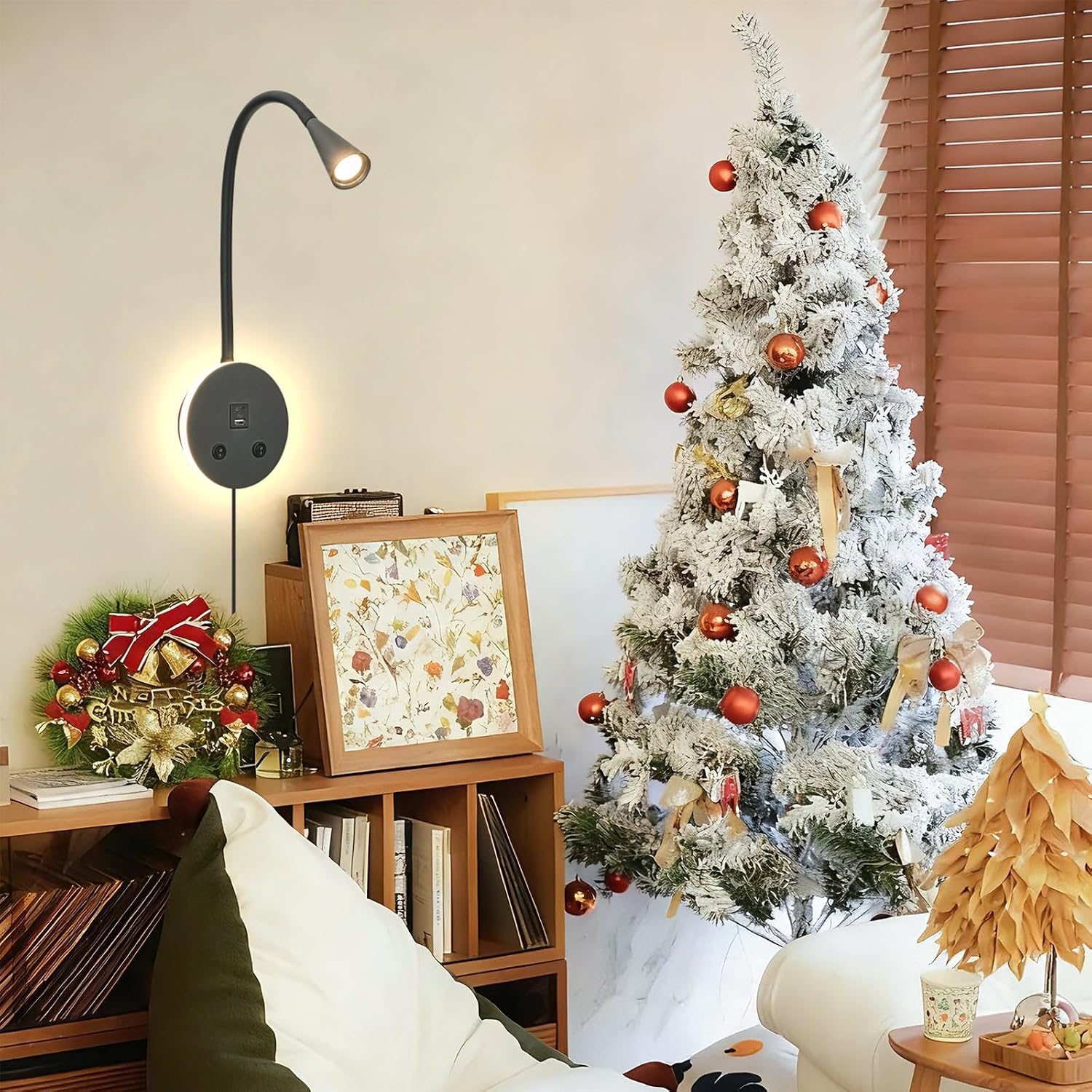 Book Lights for Reading at Night, LED Wall Mounted Reading Light, Flexible Gooseneck Wall Lamps for Bedroom, Plug in