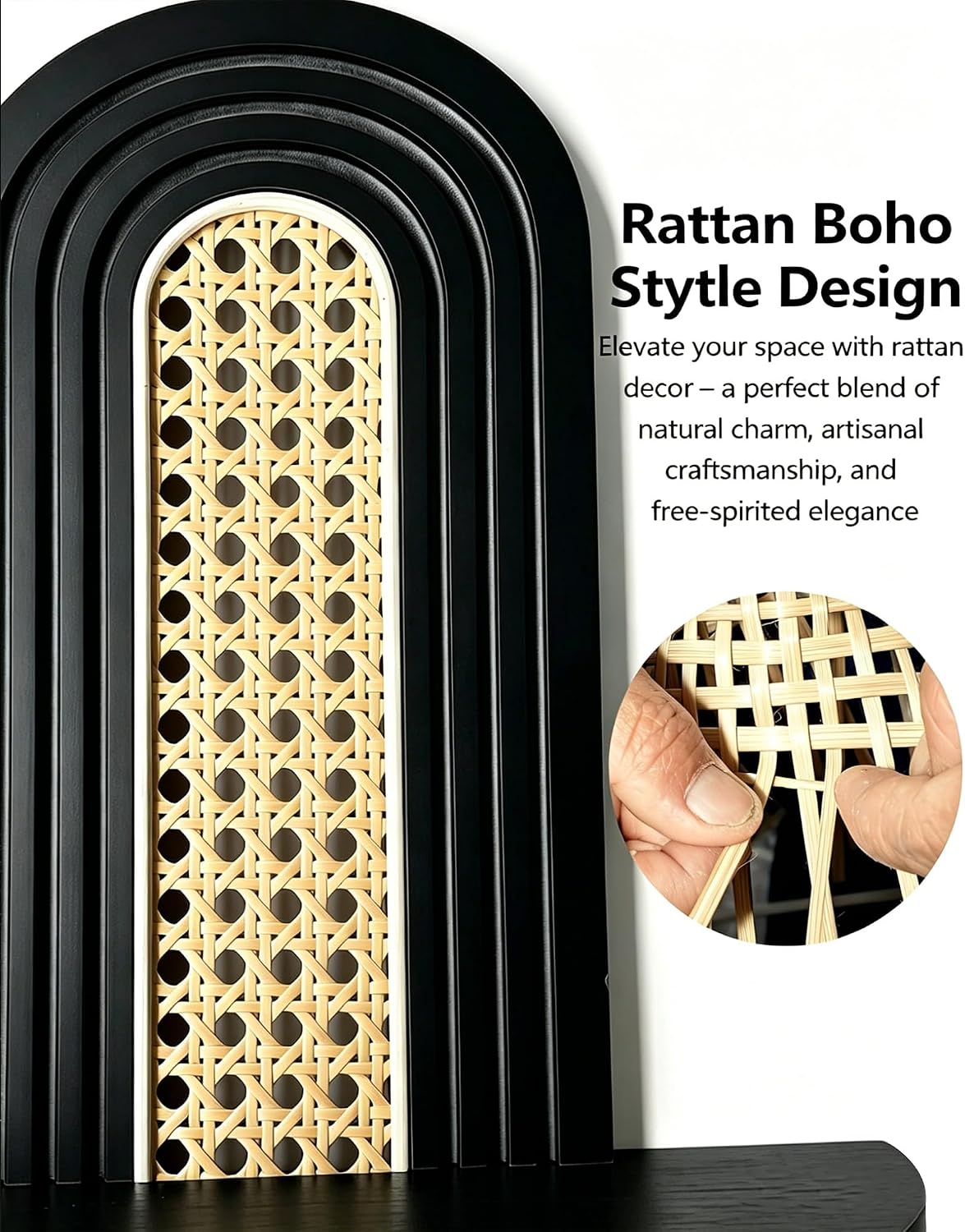 Floating Shelves / Rattan Plant Shelf / Black / Set of 2