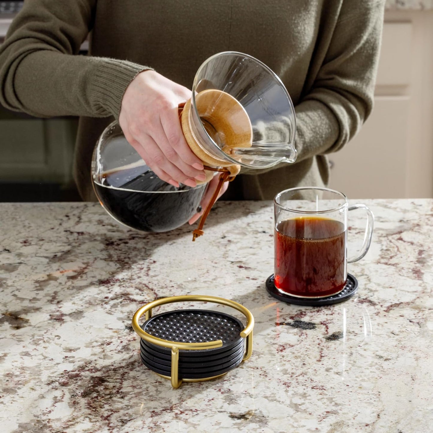 Holder Modern Table Drink Coasters / Gold / Set of 6