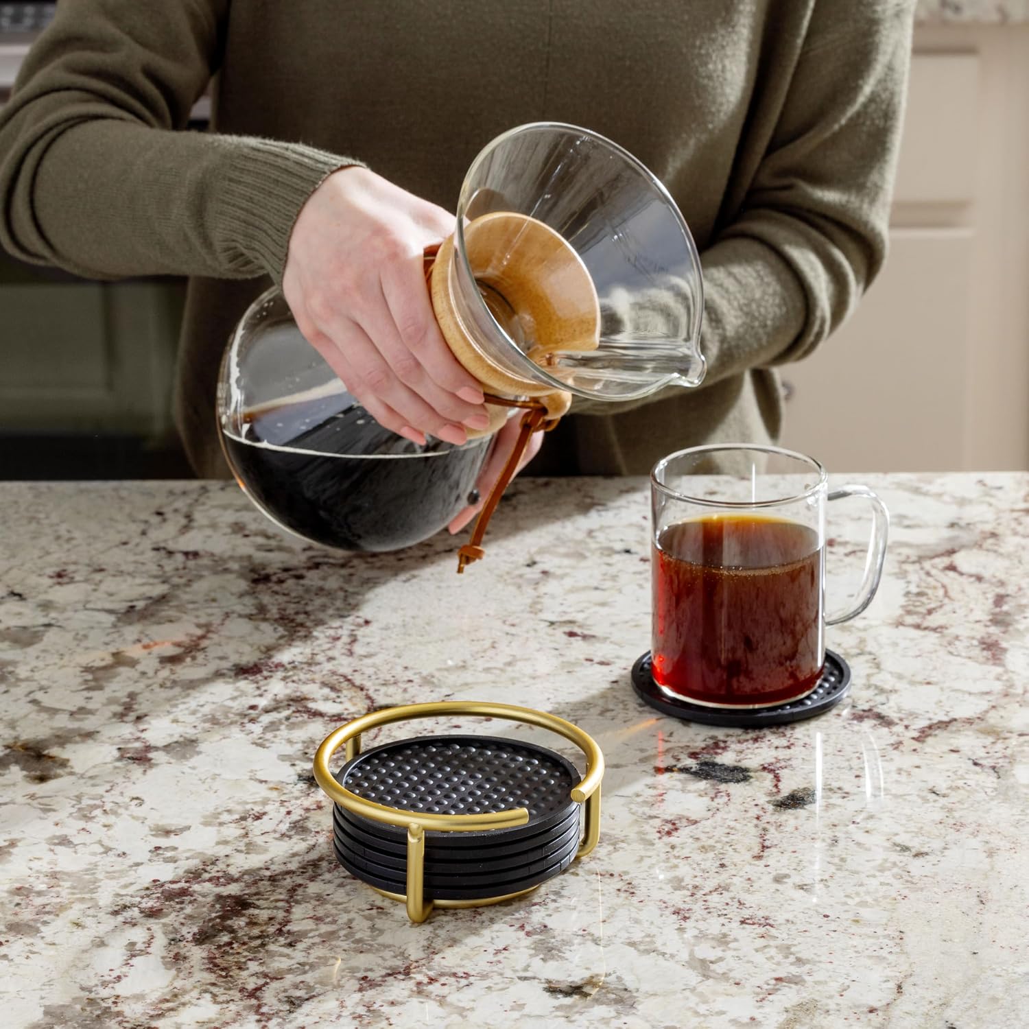Holder Modern Table Drink Coasters / Gold / Set of 6