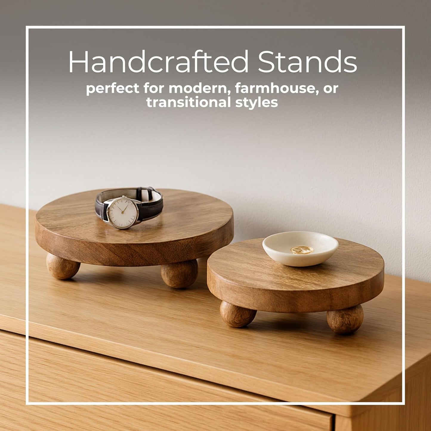 Round Wooden Riser Trays / Set of 2