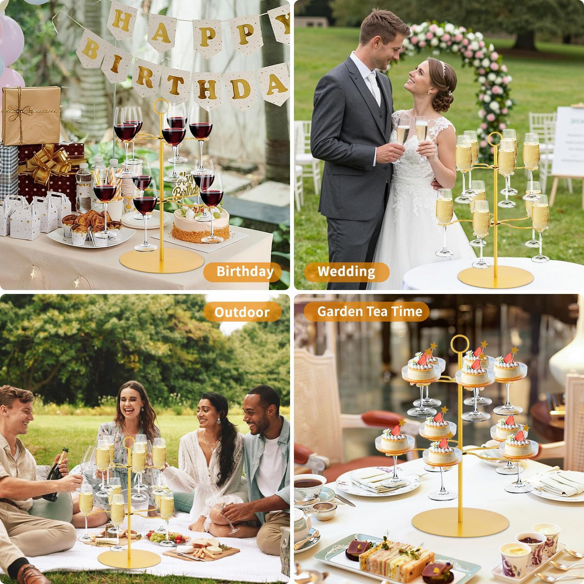 QPIX DIGITAL Champagne Tower,Metal Cocktail Tree Stand 2 Tier - 10 Holders For Champagne, Cocktails, Martini, Margarita