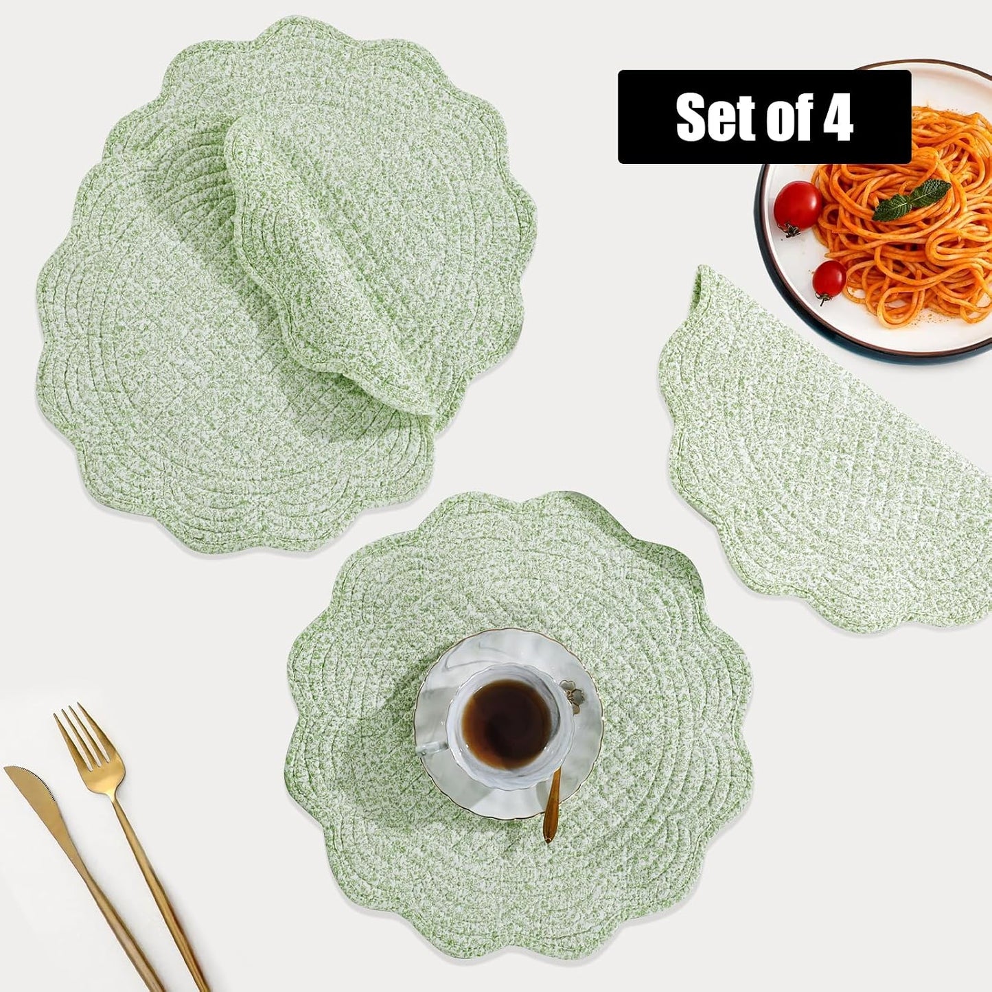 HOMBYS Quilted Placemats Set of 4 Washable Round Placemats for Kitchen Table-100% Cotton Fabric Round Table Mats