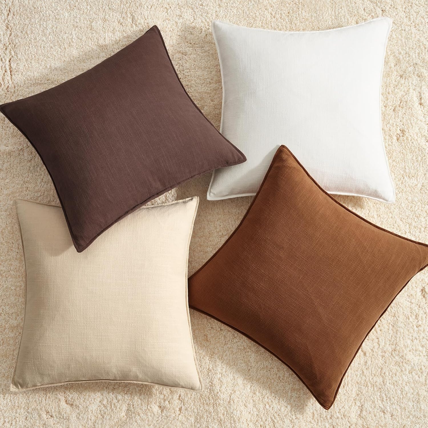 Brown Pillow Covers Decorative Solid Fall Linen Throw Pillow / Gold Brown / 18 x 18 / Set of 4
