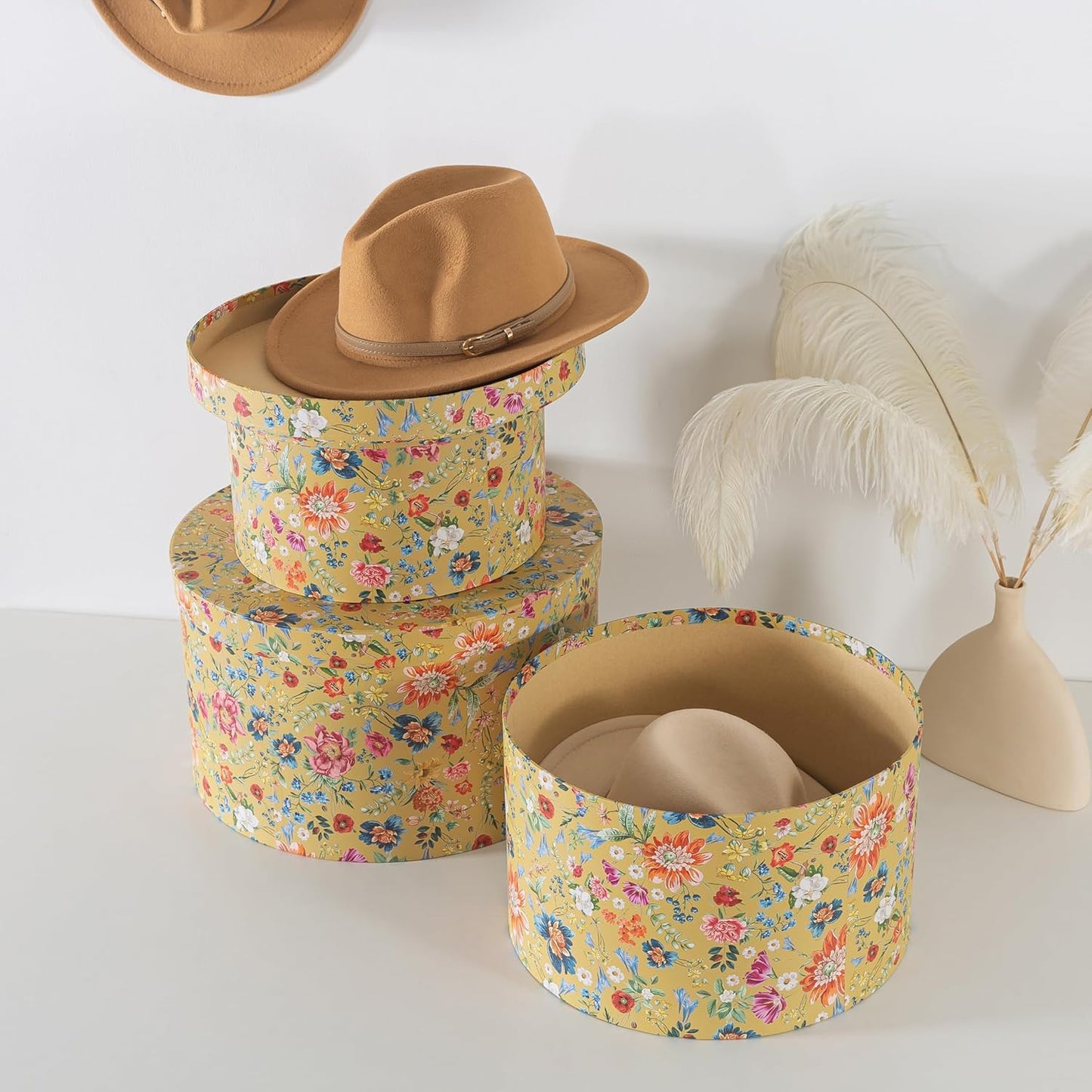 Round Hat Boxes / Botanica Bliss Gold / Set of 3