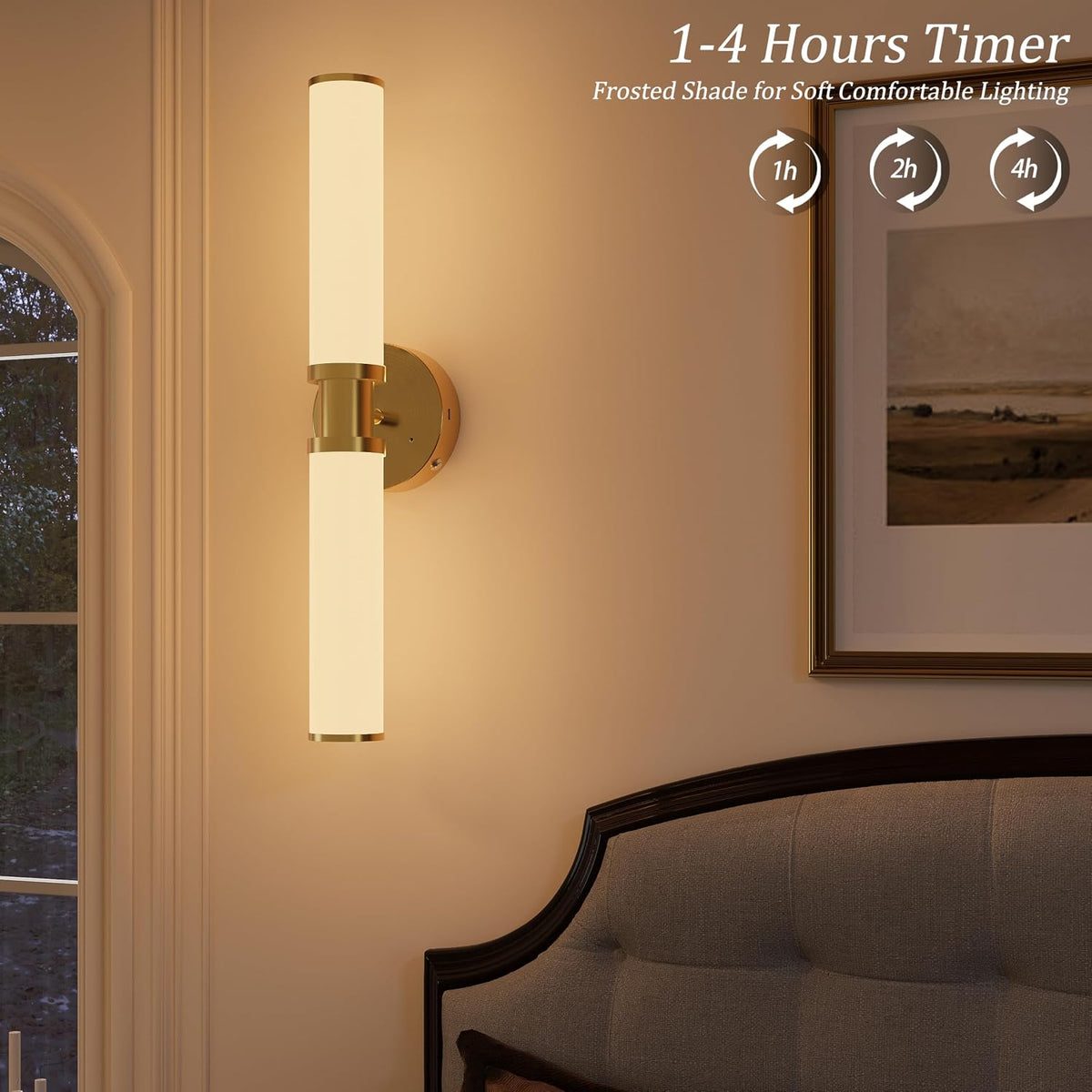 Rayogale Gold Wireless Battery Operated Wall Sconces with Remote Control | White Glass Rechargeable Wall Lights Set of