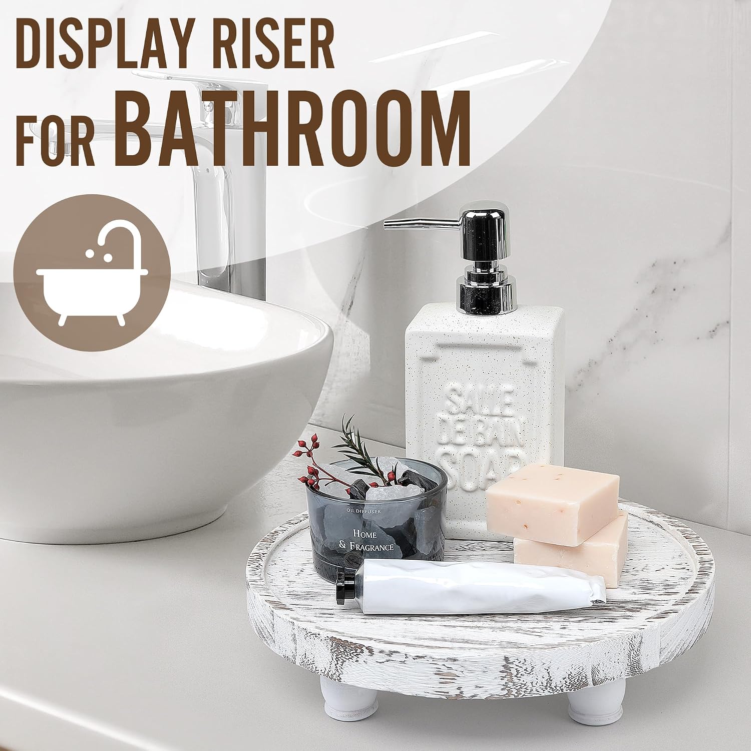 in. Farmhouse Pedestal Stand / Round-white / 10 Inch