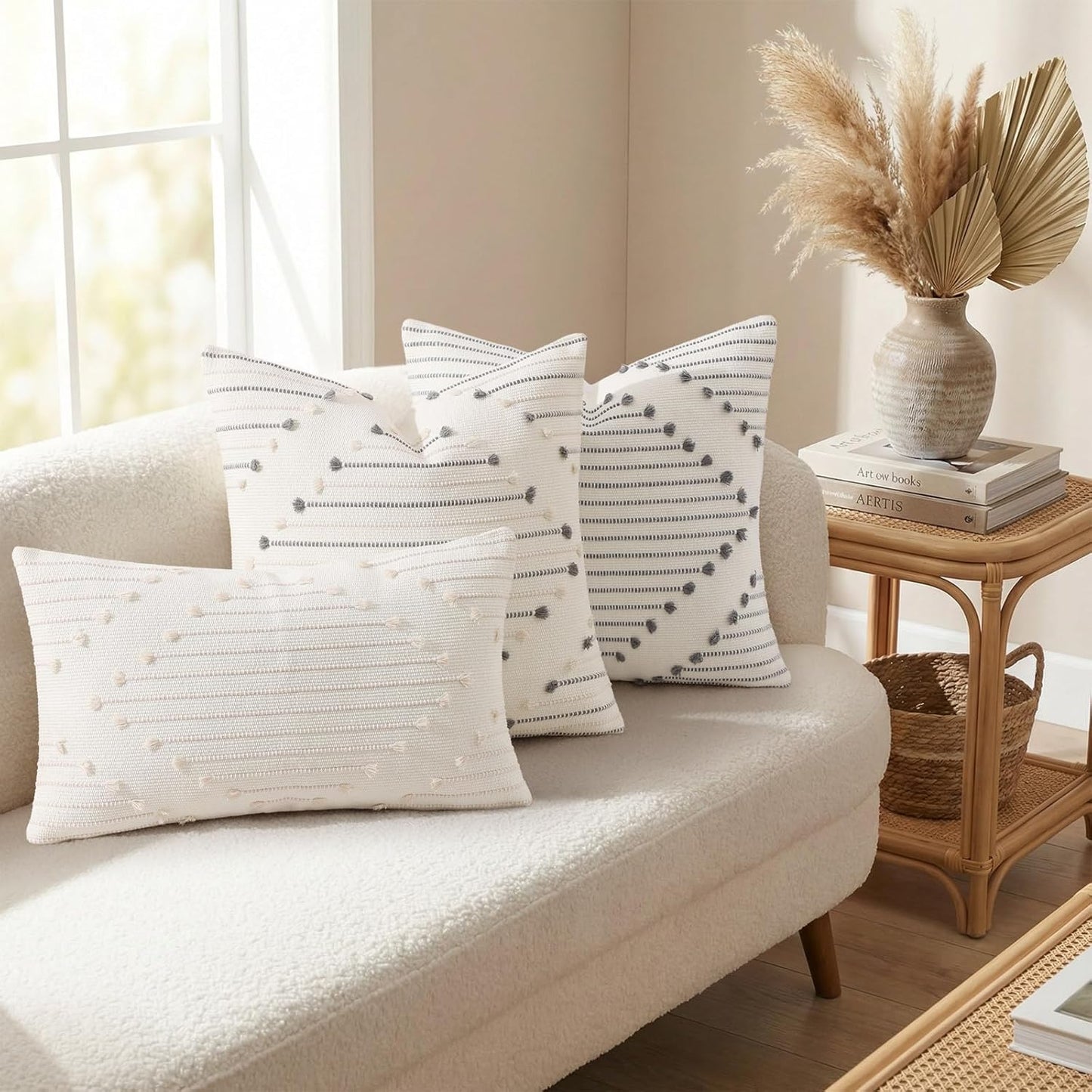 Farmhouse Lumbar Pillow Covers / Beige / 20 x 12 / Set of 2