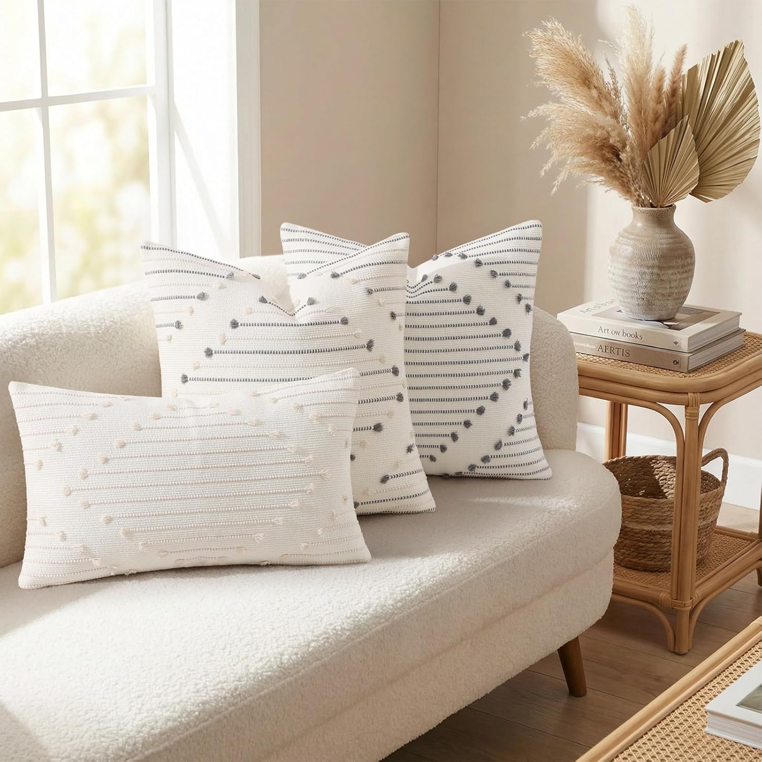 Farmhouse Lumbar Pillow Covers / Beige / 20 x 12 / Set of 2