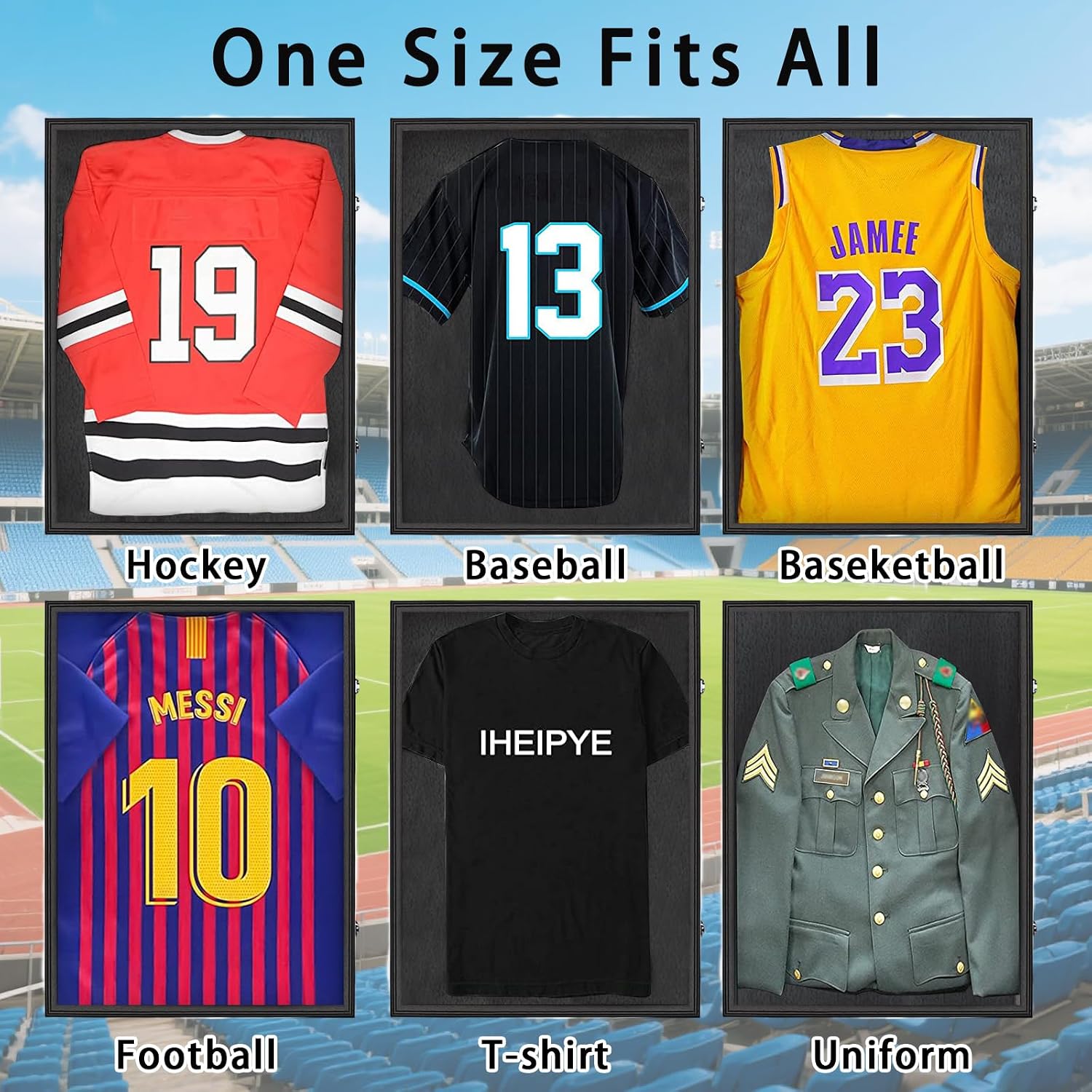 IHEIPYE Jersey Display Case Jersey Frame Large Shadow Box Black | Lockable, UV Protection, Hanger, Baseball Basketball