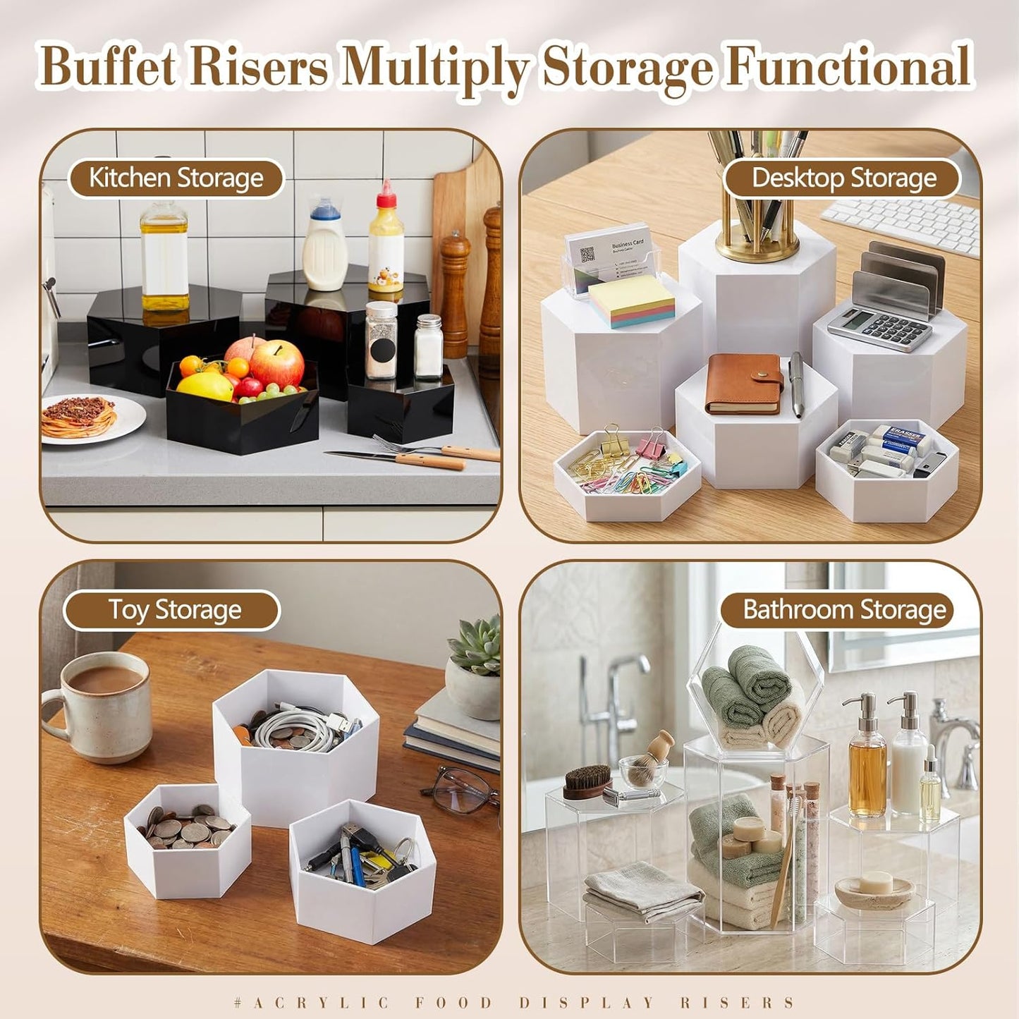 Catering Dessert Table Risers Food Decorative Stands / White / 5.5 To 8 Inch / Hexagonal / 8 Inch