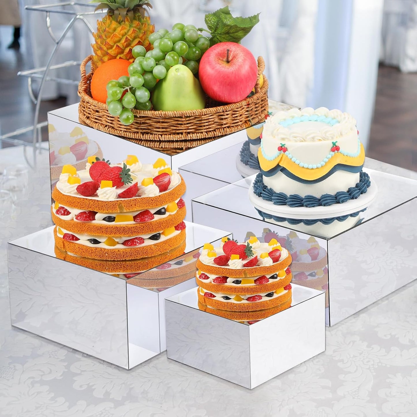 8 Pack Acrylic Buffet Display Risers for Food Jewelry,Silver,Flat | 3-10 Inch Cube Boxes with Hollow Bottoms, Clear