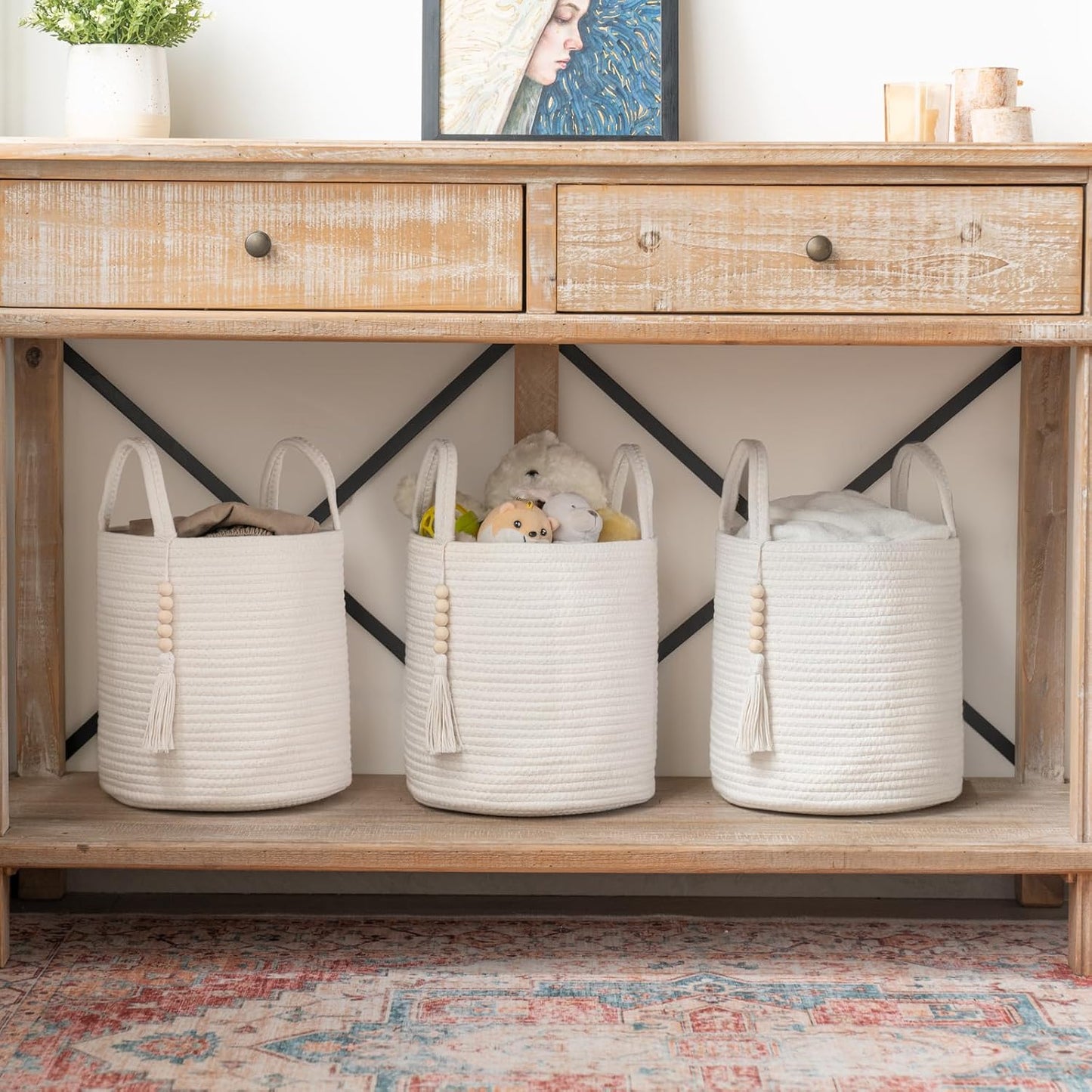 Woven Storage Basket / White / 11"W x 11"L