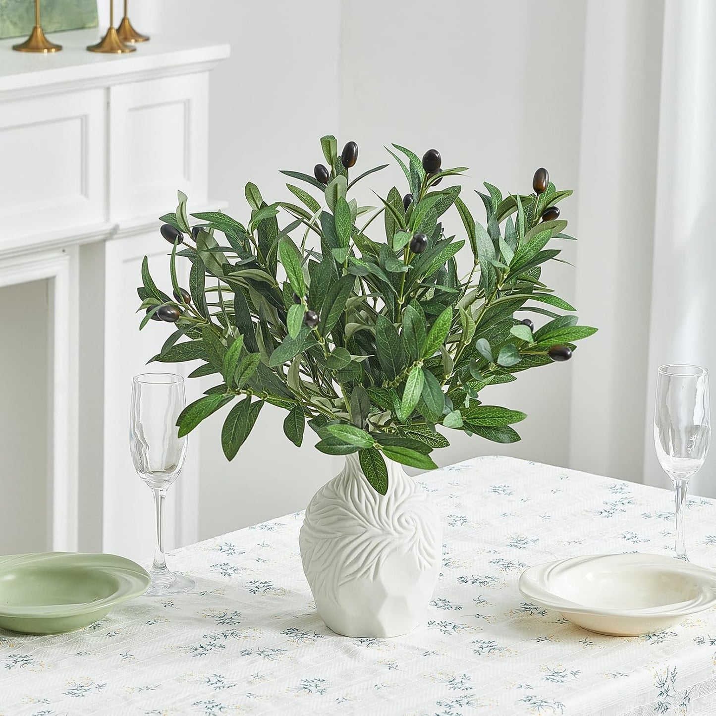 Olive Tree Branches Greenery Stems Artificial Plants Faux Olive Branch / Green / 18 Inch / Set of 18