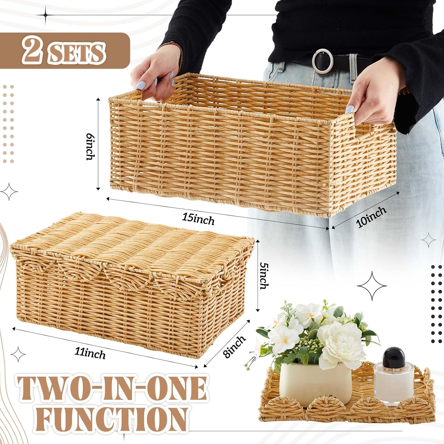 Scalloped Wicker Basket / Set of 2