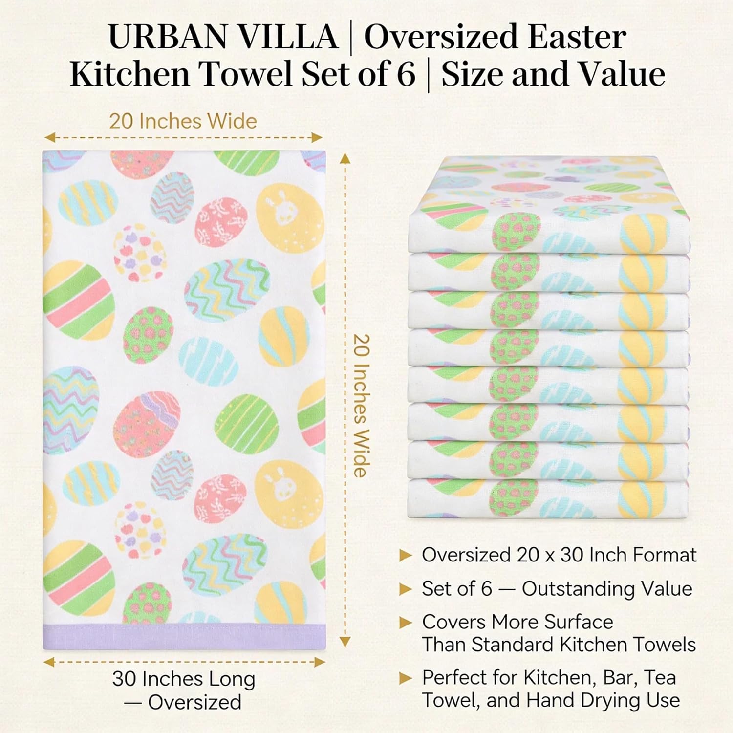 Urban Villa Kitchen Towels Cotton Dish Towels 20”x30” (Set of 6) Egg Print