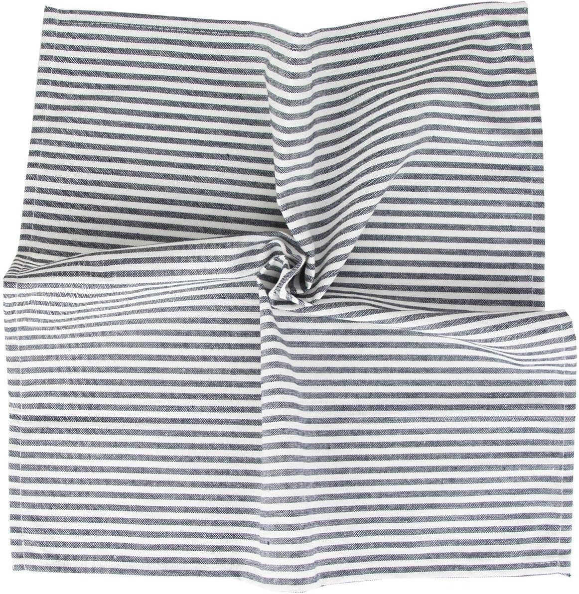 Plain Striped Cotton Linen Blended Dinner Cloth Napkins - Set of 12 (17 x 17 inches) - for Events & Home Use (Black)