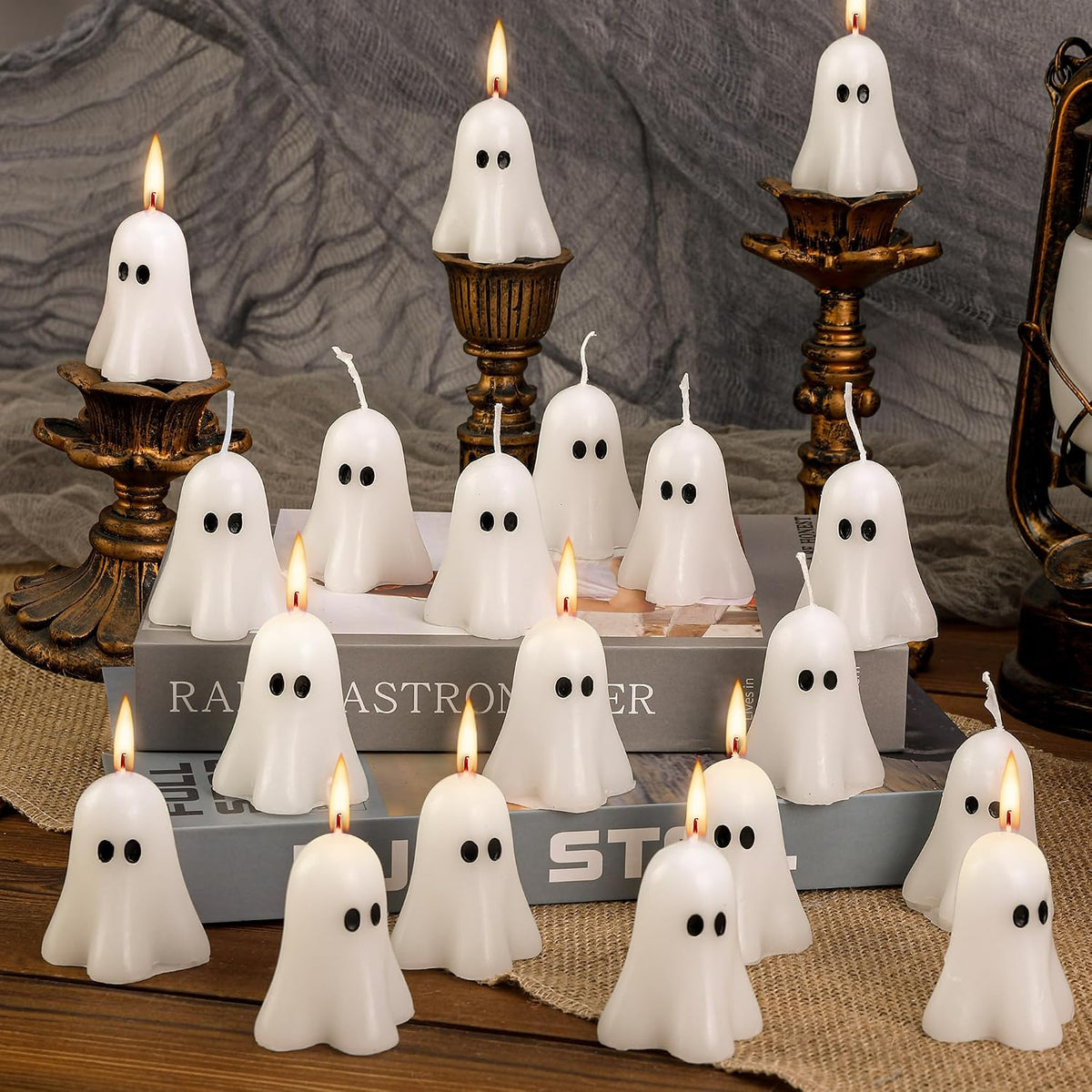20 Pcs Halloween Ghost Candles, 2.3" x 1.6" White Halloween Candle Ornament