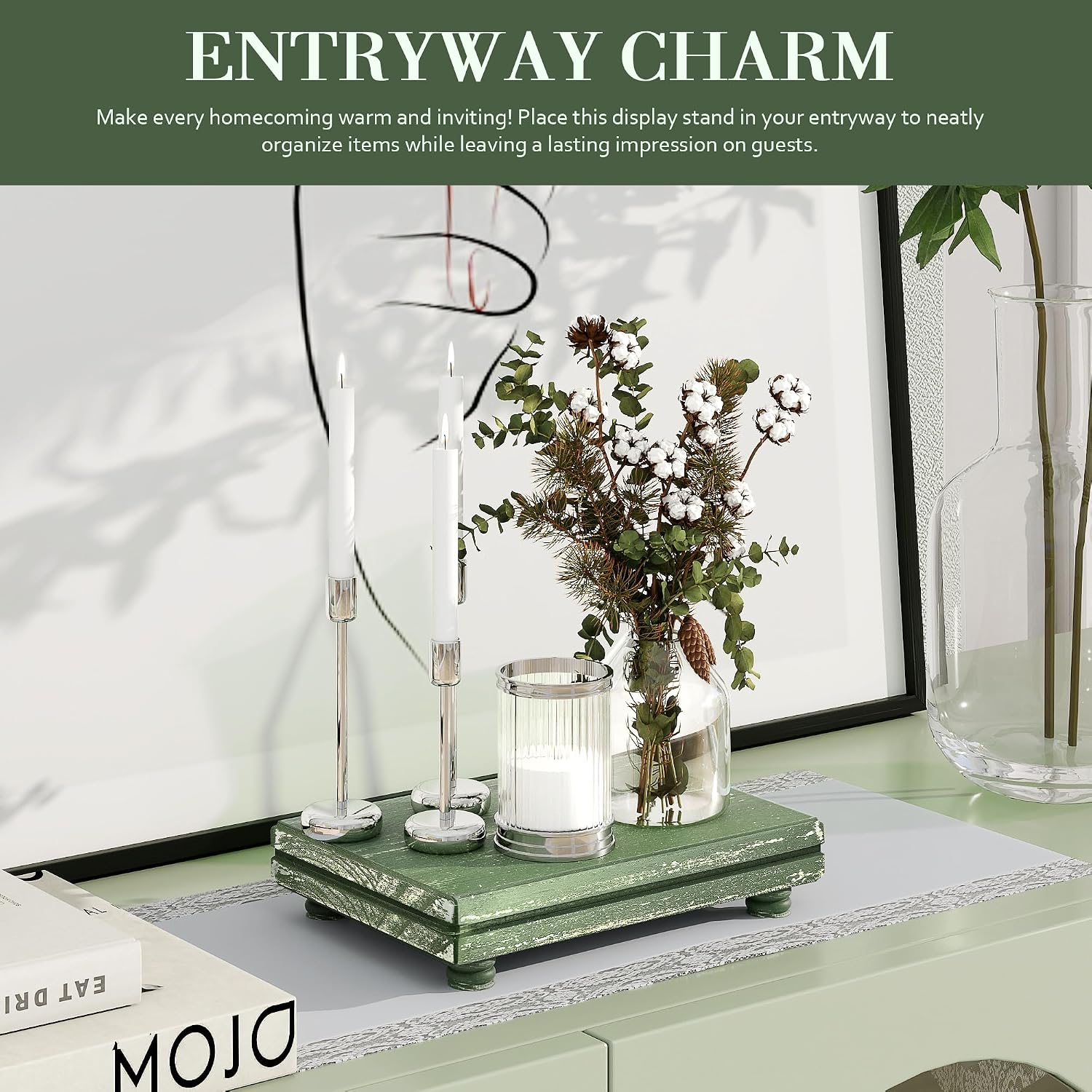 Wood Pedestal Stand as Perfume Stand & Wood / Green