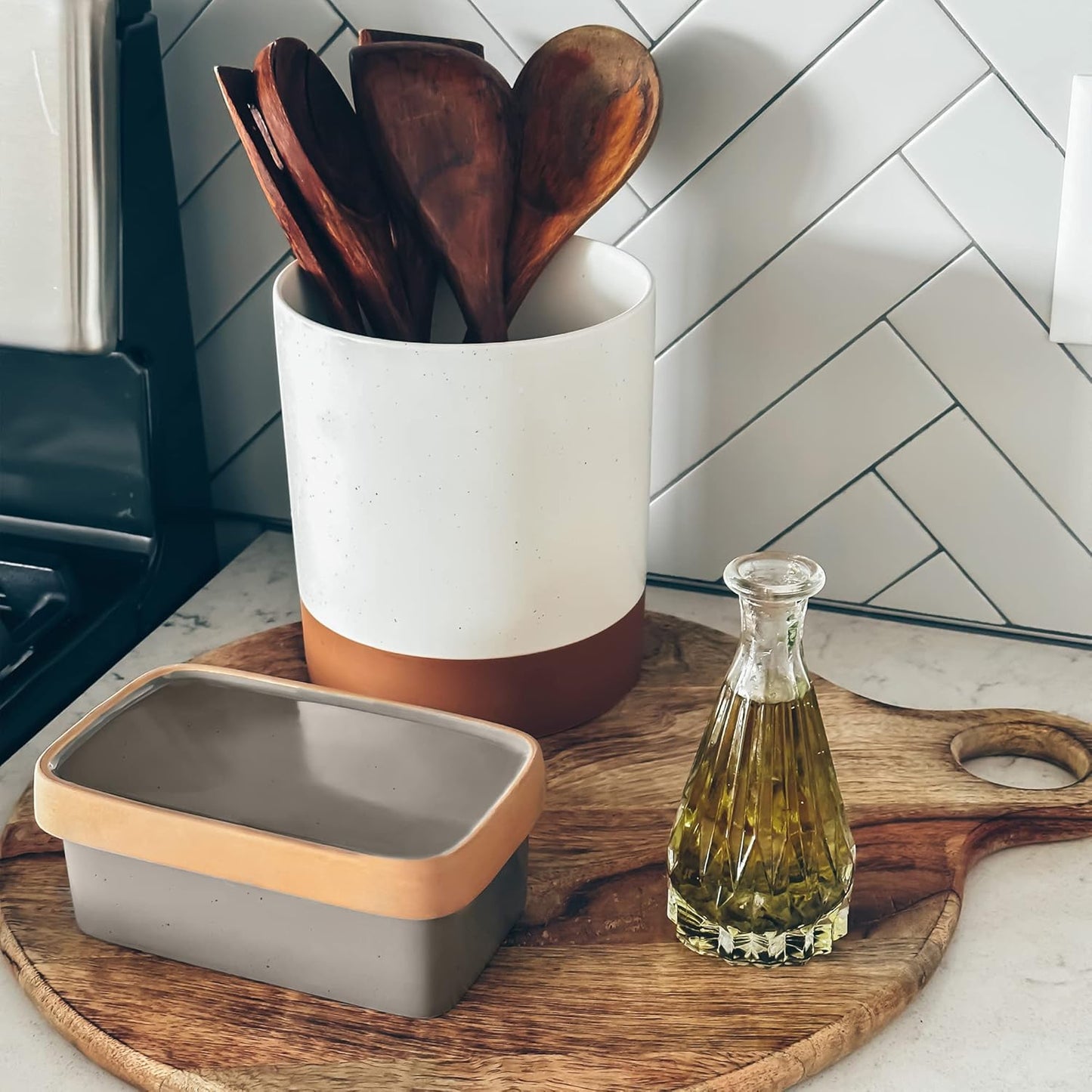 Covered Butter Crock Container to Leave on Countertop / Sesame Milk