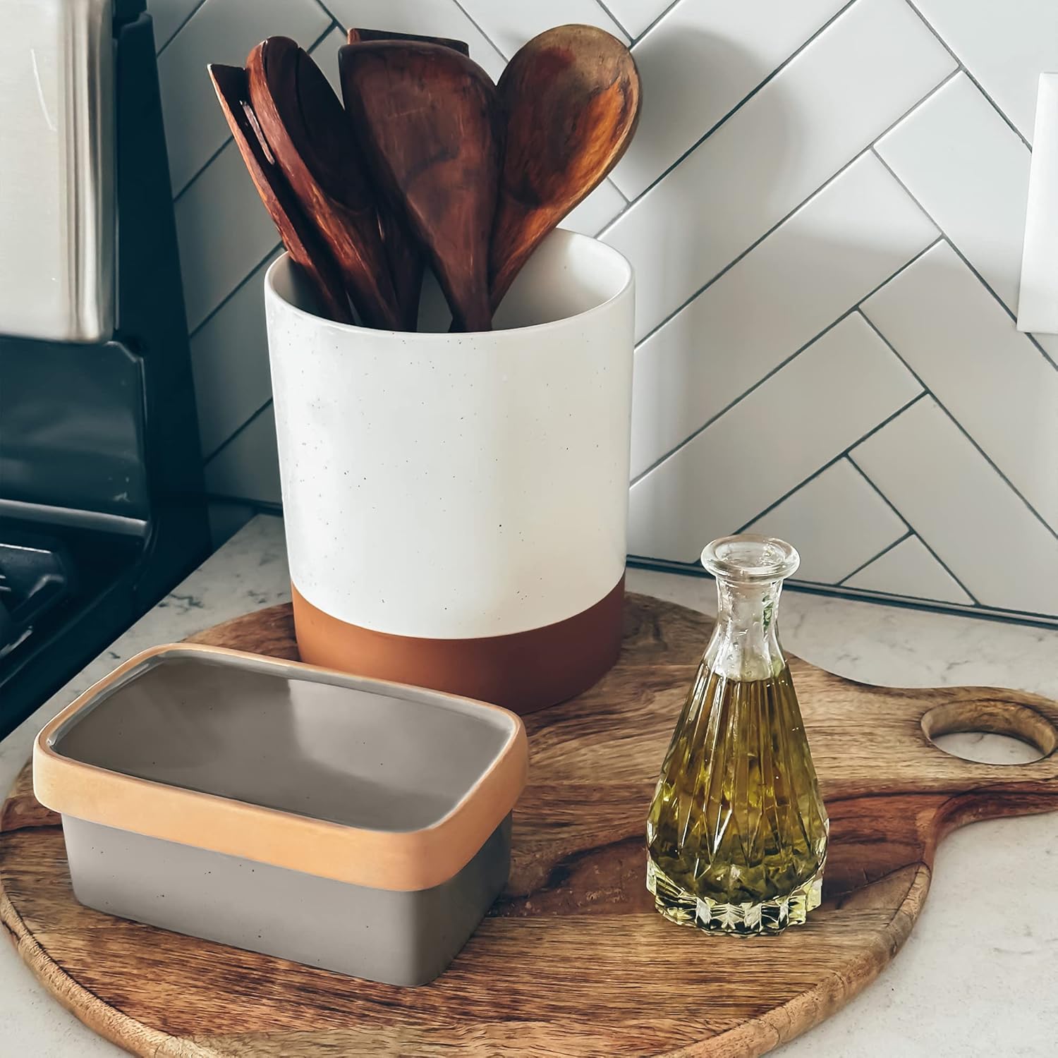 Covered Butter Crock Container to Leave on Countertop / Sesame Milk