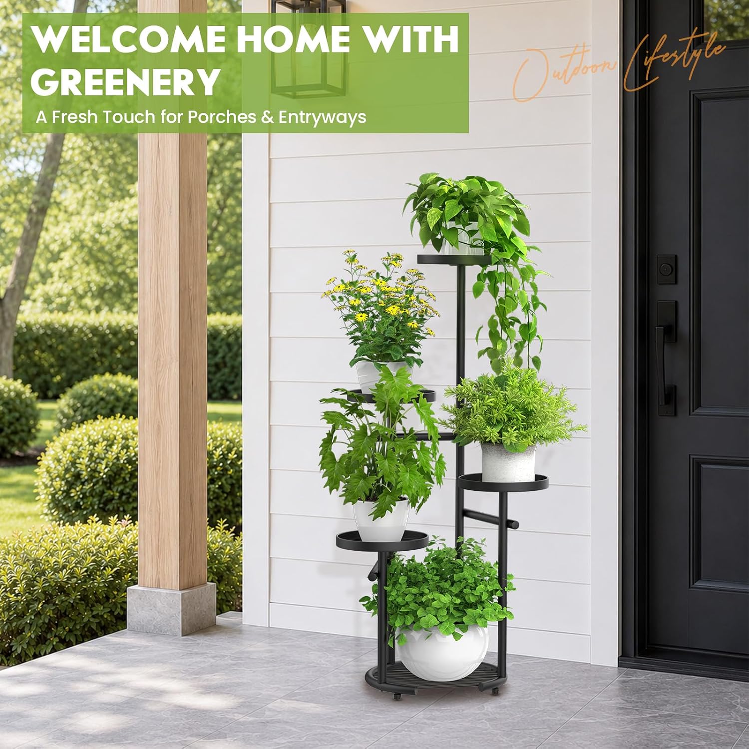 TOSKING Tall 5-Tier Round Metal Corner Plant Stand Indoor, Anti-Tip, Black | 37.7-Inch Height, Space-Saving Design