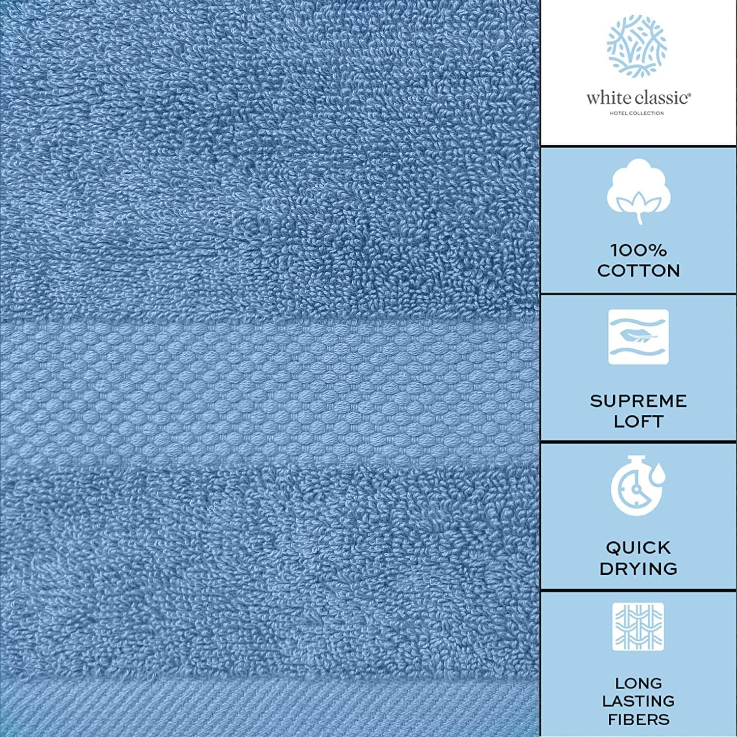 White Classic Luxury Light Blue Hand Towels - Soft 100% Turkish Cotton | Highly Absorbent Hotel spa Bathroom Towel