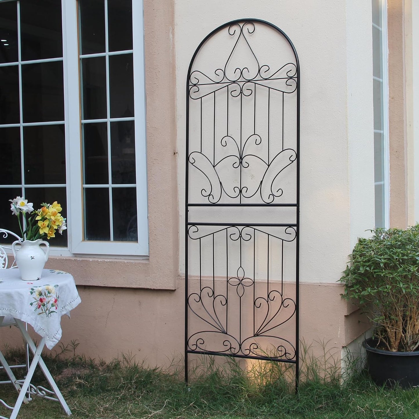 Metal Trellis 82.7" H x 26.7" W Powder-Coated Black Attractive Plant Support Garden Trellis Stylish Garden Addition