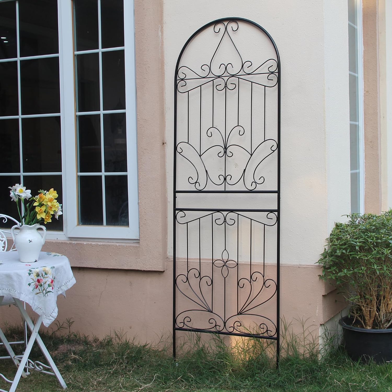 Metal Trellis 82.7" H x 26.7" W Powder-Coated Black Attractive Plant Support Garden Trellis Stylish Garden Addition