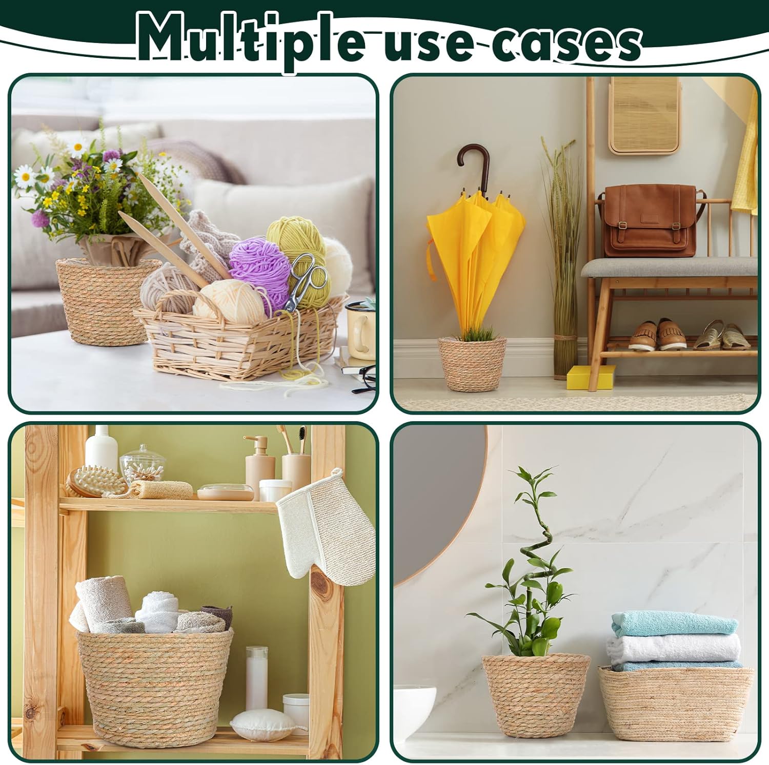 Seagrass Planter Basket Flower Pots Cover Plant Baskets Hand Woven Plant Basket / Classic / Set of 6
