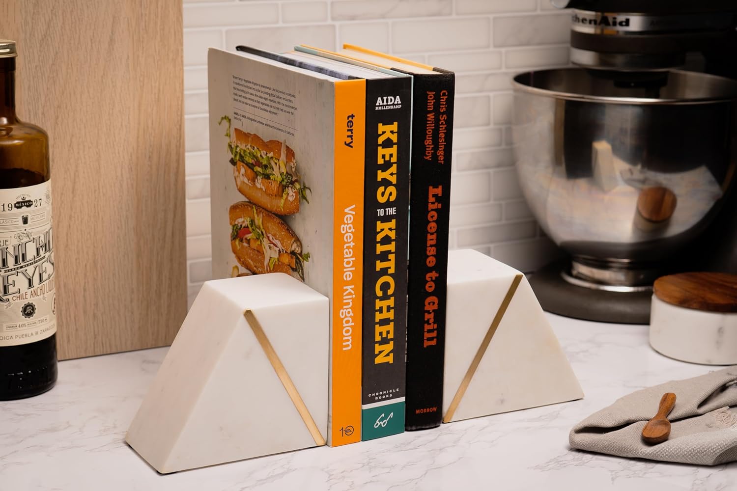 Marble Book Ends / White + Brass