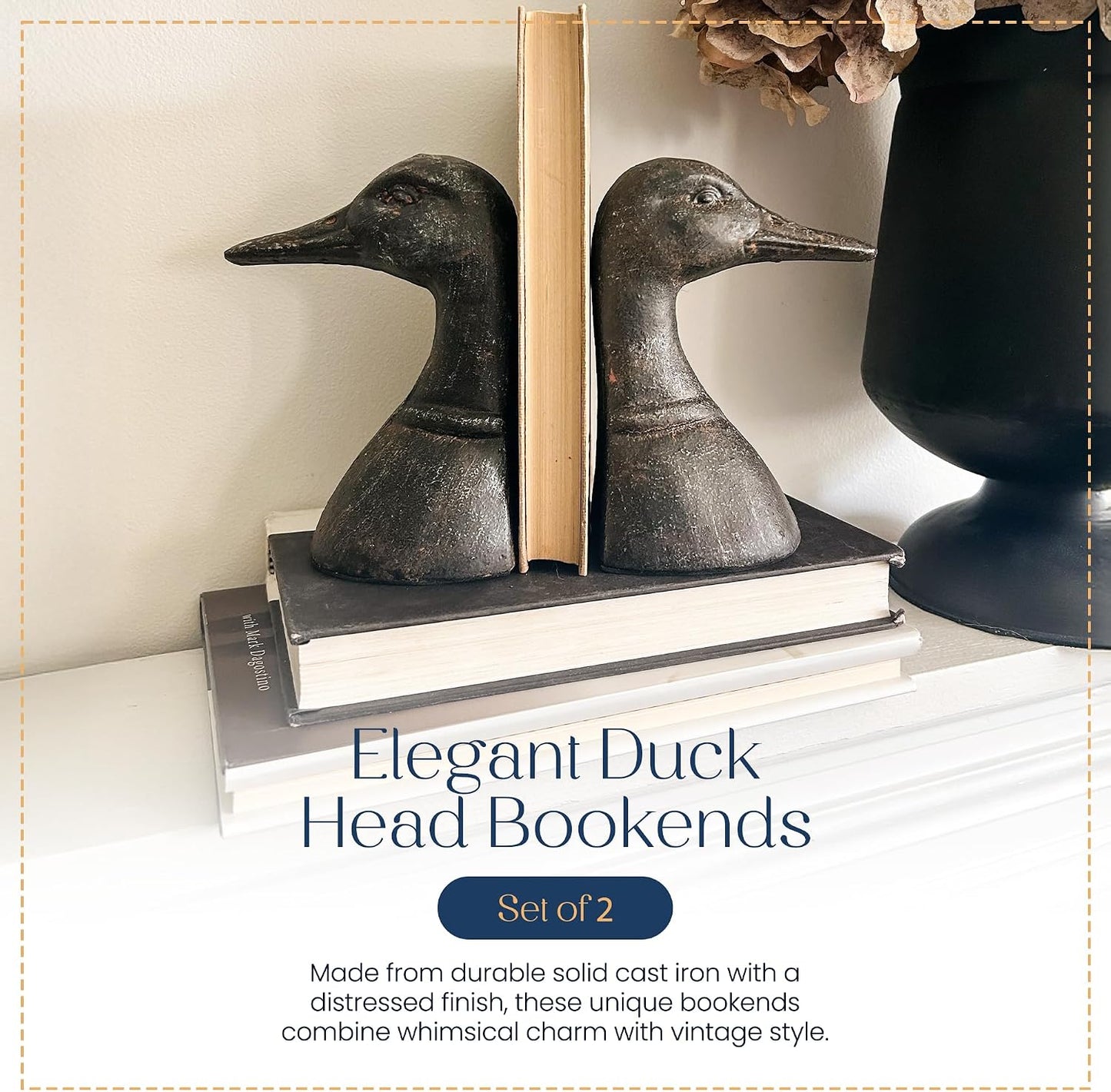 Decorative Distressed Cast Metal Duck Head Bookends