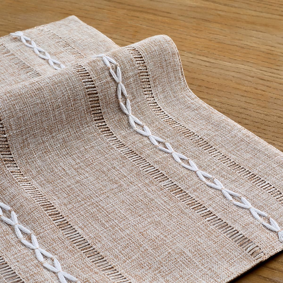 Wracra Cotton Linen Place Mats, Brown Embroidered Placemats Set of 8 | Placemats 12 x 18 Inch; Cotton Linen Woven