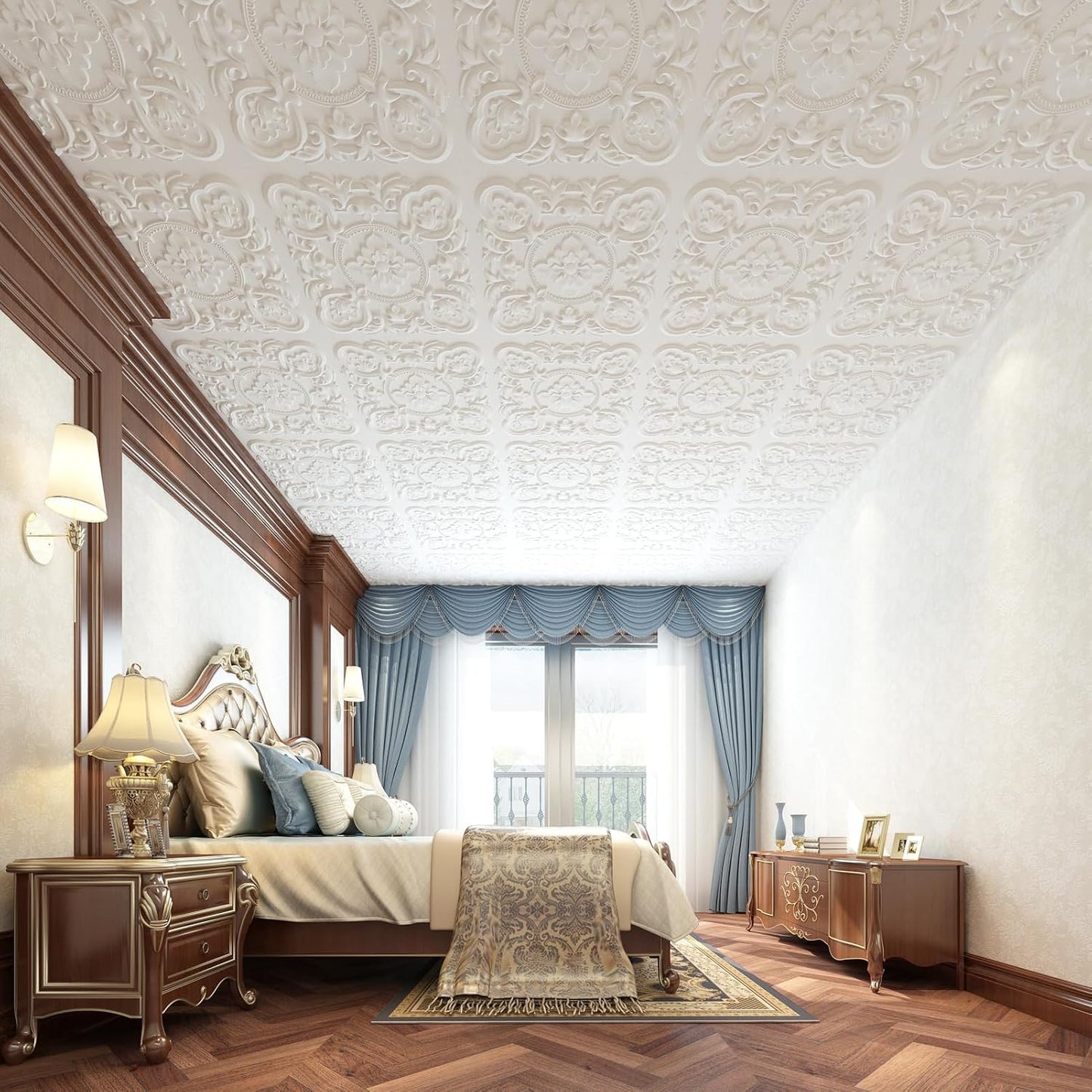 Art3dwallpanels Drop Ceiling Tiles, 24 x 24 Inch, 12 Pack, White | 3D Vintage Floral PVC Ceiling Panels, Fireproof