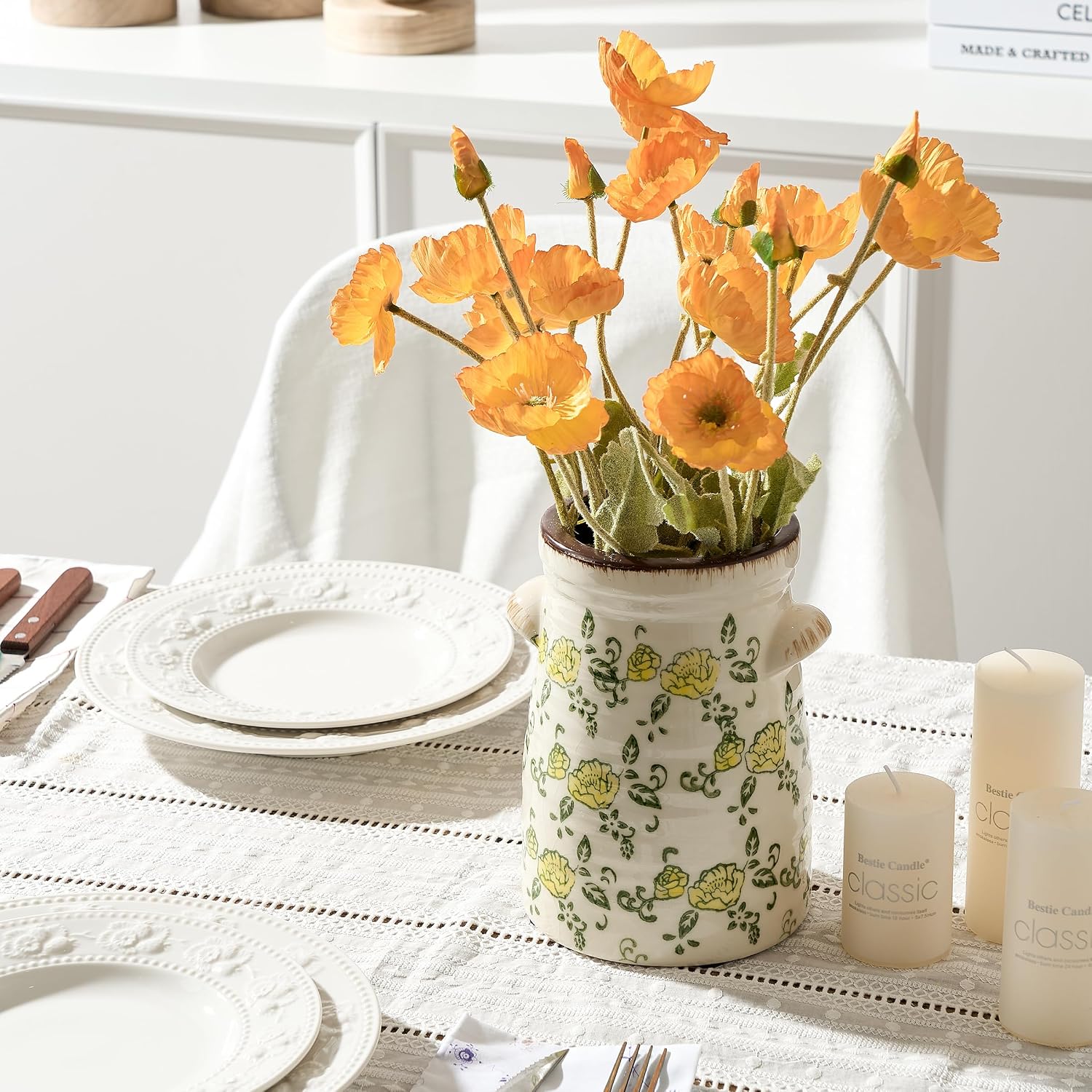 Ceramic Rustic Vase / Gs17323l-yellow Rose / 7.6 Inch