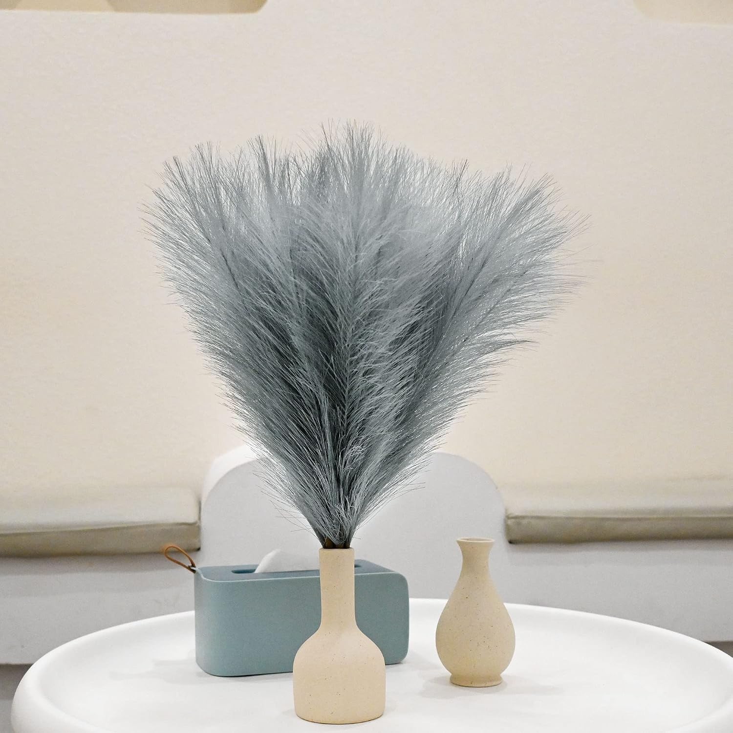 Faux Pampas Grass Arrangement / E2- Grey / Set of 6