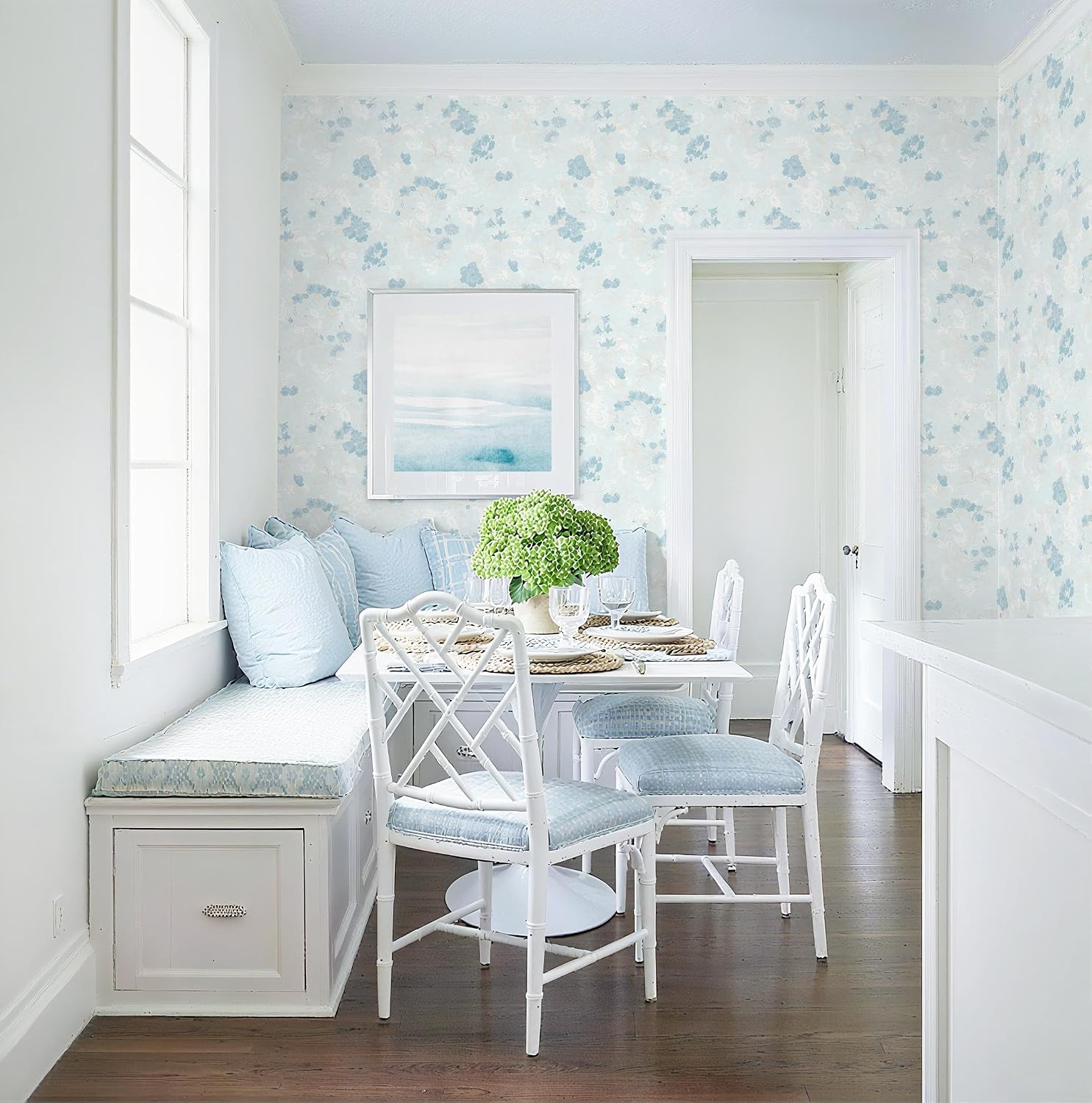 Wallpaper Floral Contact Paper Peel and Stick Wallpaper White Vintage French / 17.3 x 362 / Blue