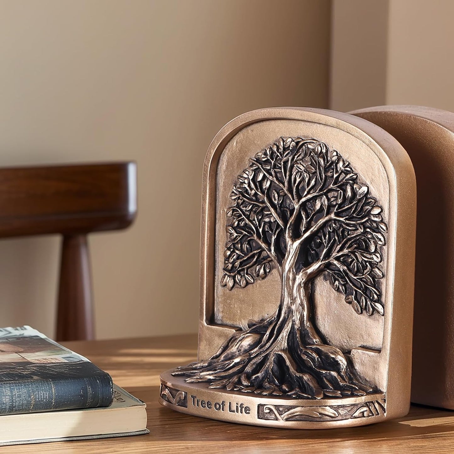 Antique Bronze Color Tree of Life Bookends Set / Gold Bronze / Small