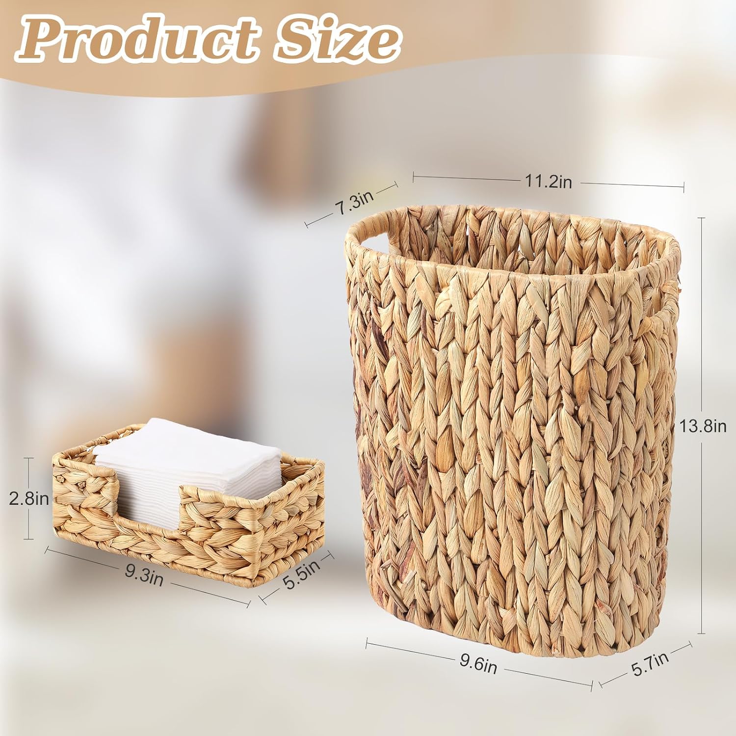 Wicker Trash Can and Rectangle Napkin Holder / Khaki / Wicker Trash Can+napkin Holder