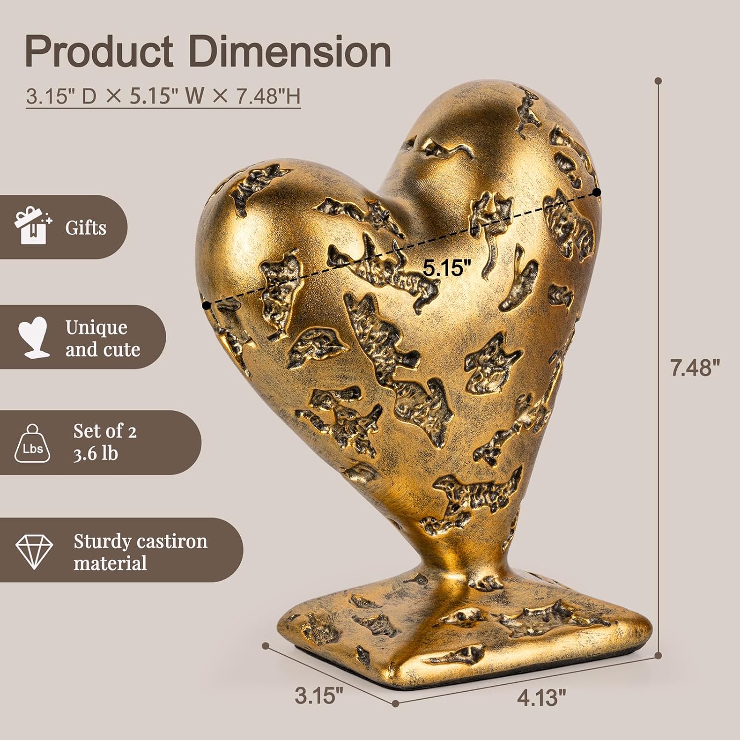 Decorative Book Ends / Gold / Set of 2