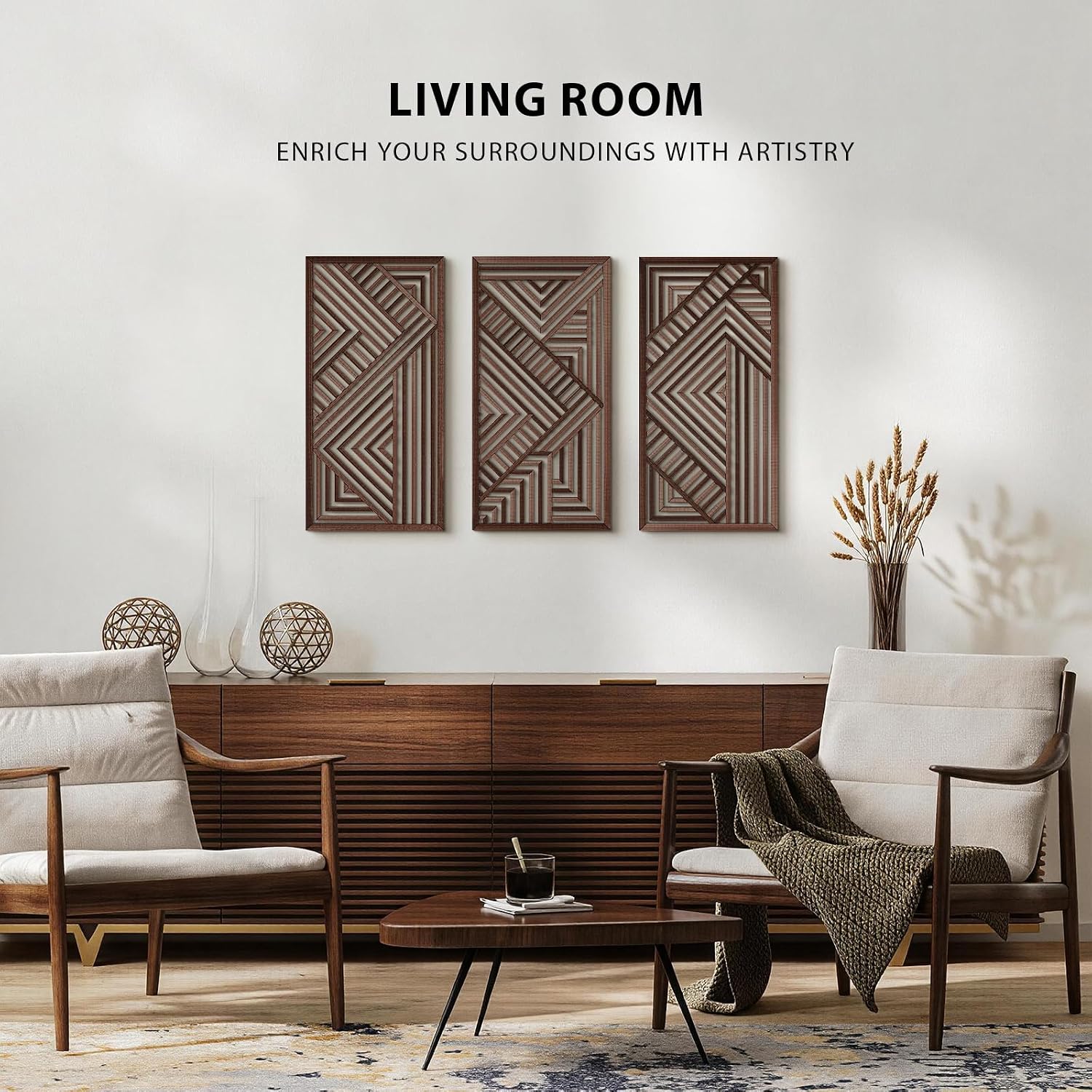 Geometric Minimalist Wooden Home Decor Panels / Geometry II / 16"L x 8"W / Set of 3