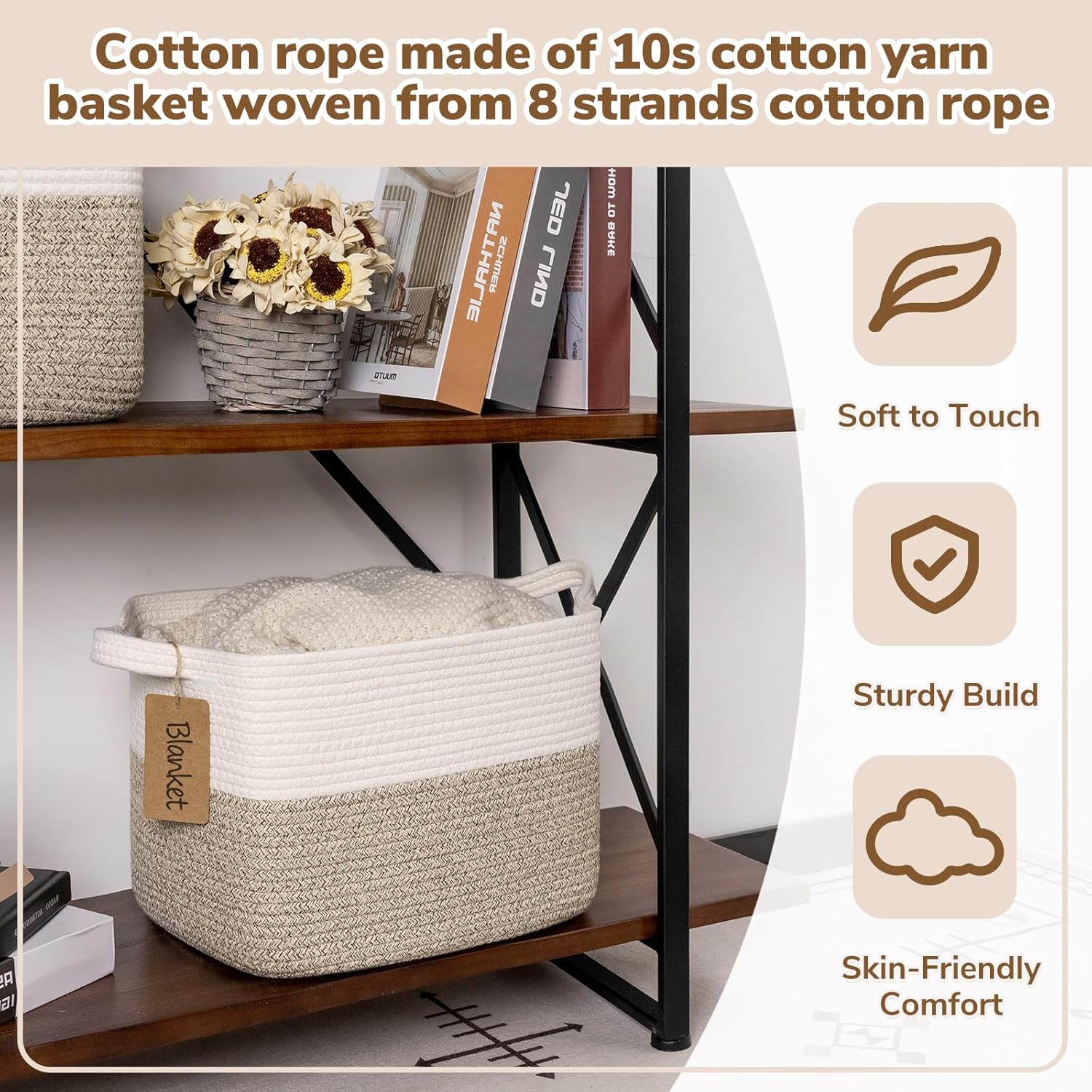 Woven Storage Basket / Light Brown / 13"L x 10"W x 9"H / 13 x 10 x 9